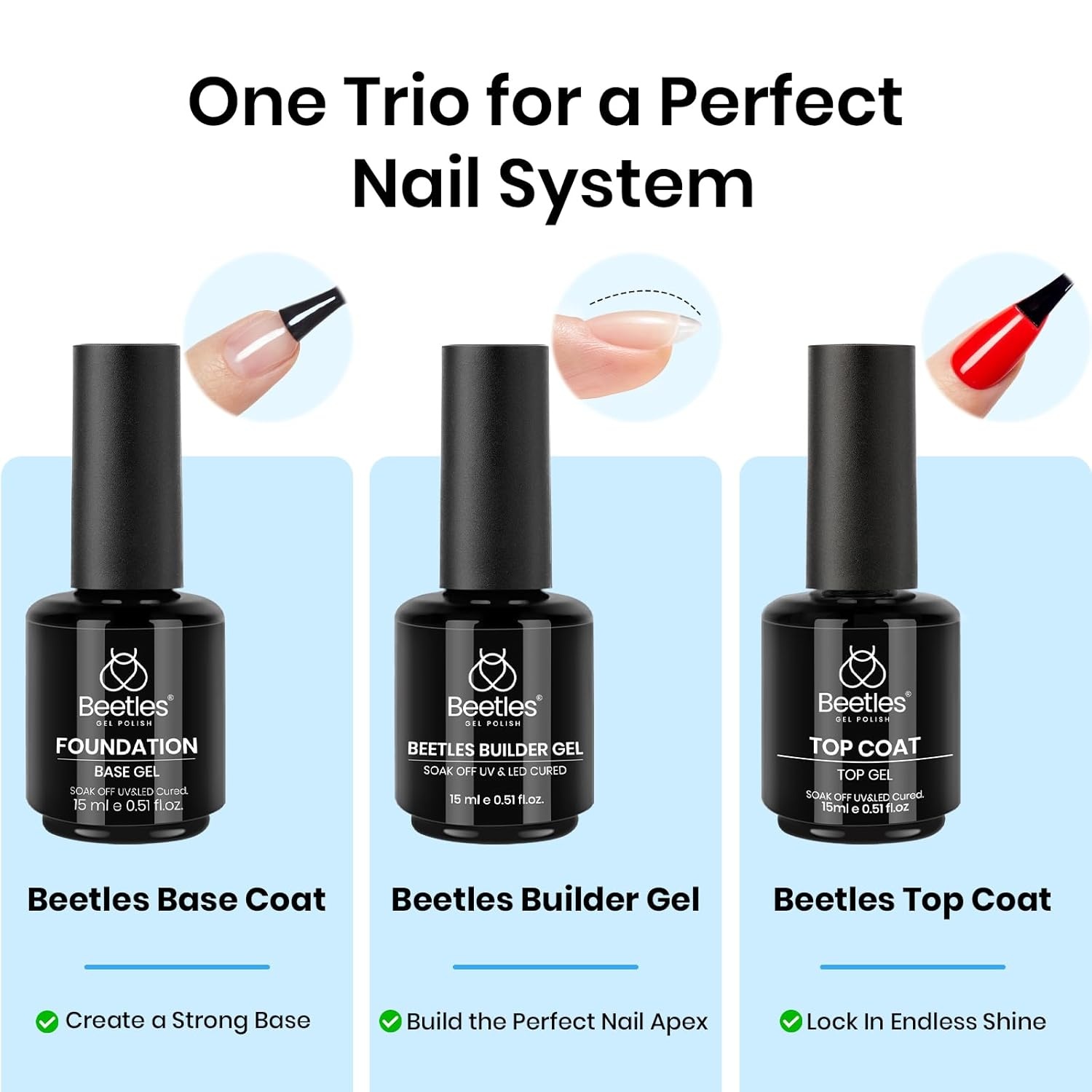 image:imageBeetles HEMA Free amp TPO Free Gel Base and Top Coat Set No Wipe Top Coat Soak Off UV LED Gel Polish Foundation Kit for Long Lasting High Gloss Manicure03Builder Top Base