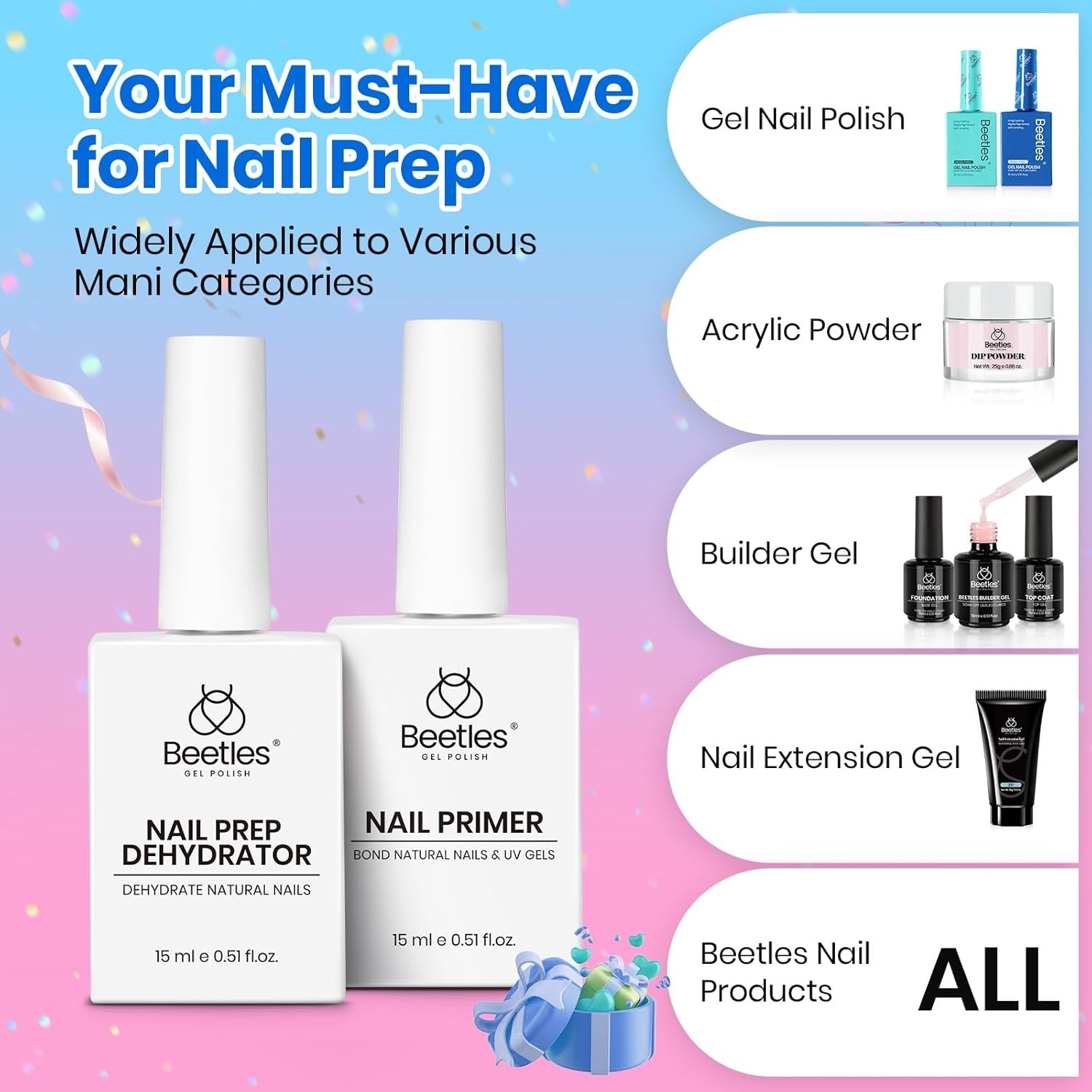 image:imageBeetles HEMA Free amp TPO Free Gel Base and Top Coat Set No Wipe Top Coat Soak Off UV LED Gel Polish Foundation Kit for Long Lasting High Gloss Manicure12Dehydrator Primer