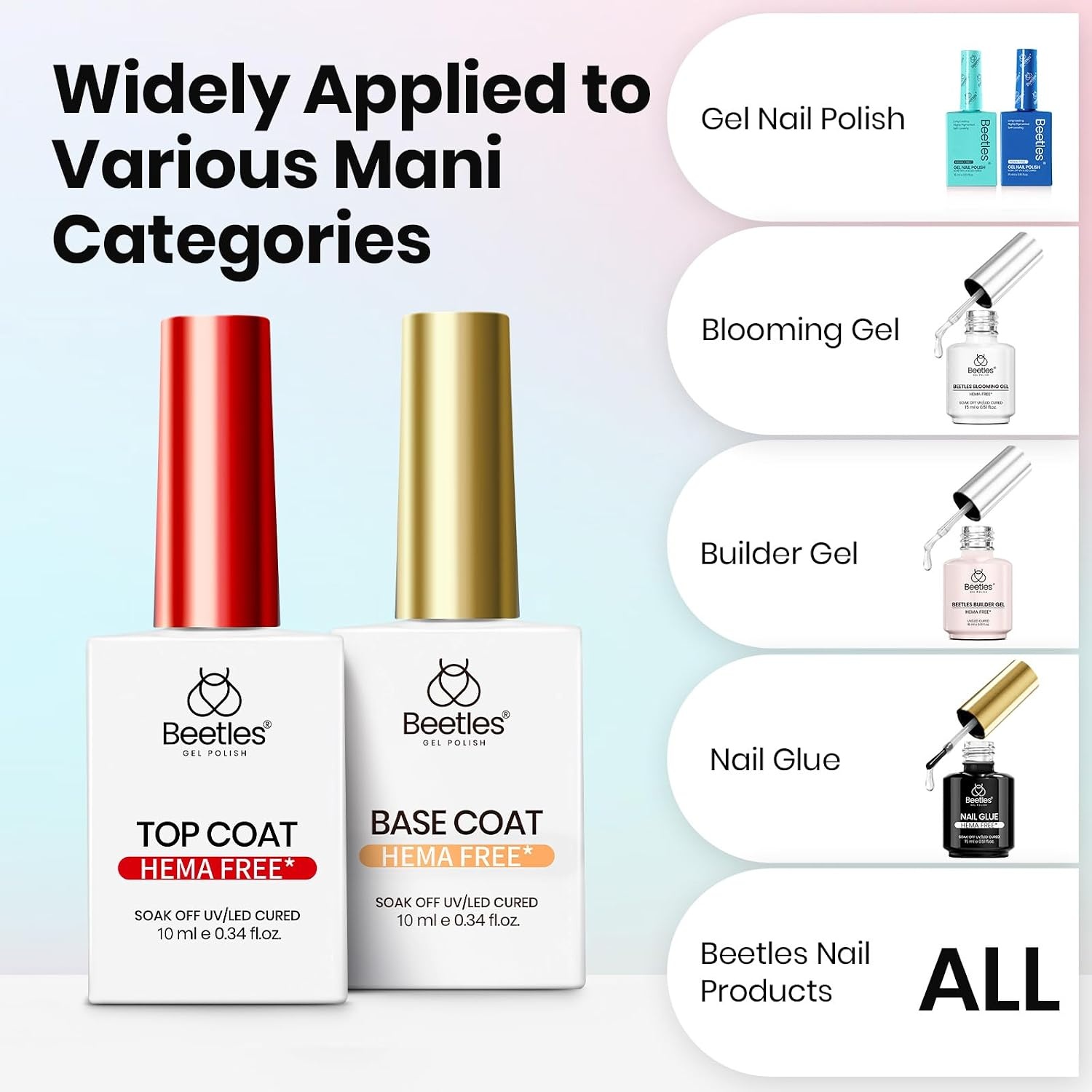 image:imageBeetles HEMA Free amp TPO Free Gel Base and Top Coat Set No Wipe Top Coat Soak Off UV LED Gel Polish Foundation Kit for Long Lasting High Gloss Manicure11Clear gel base and top