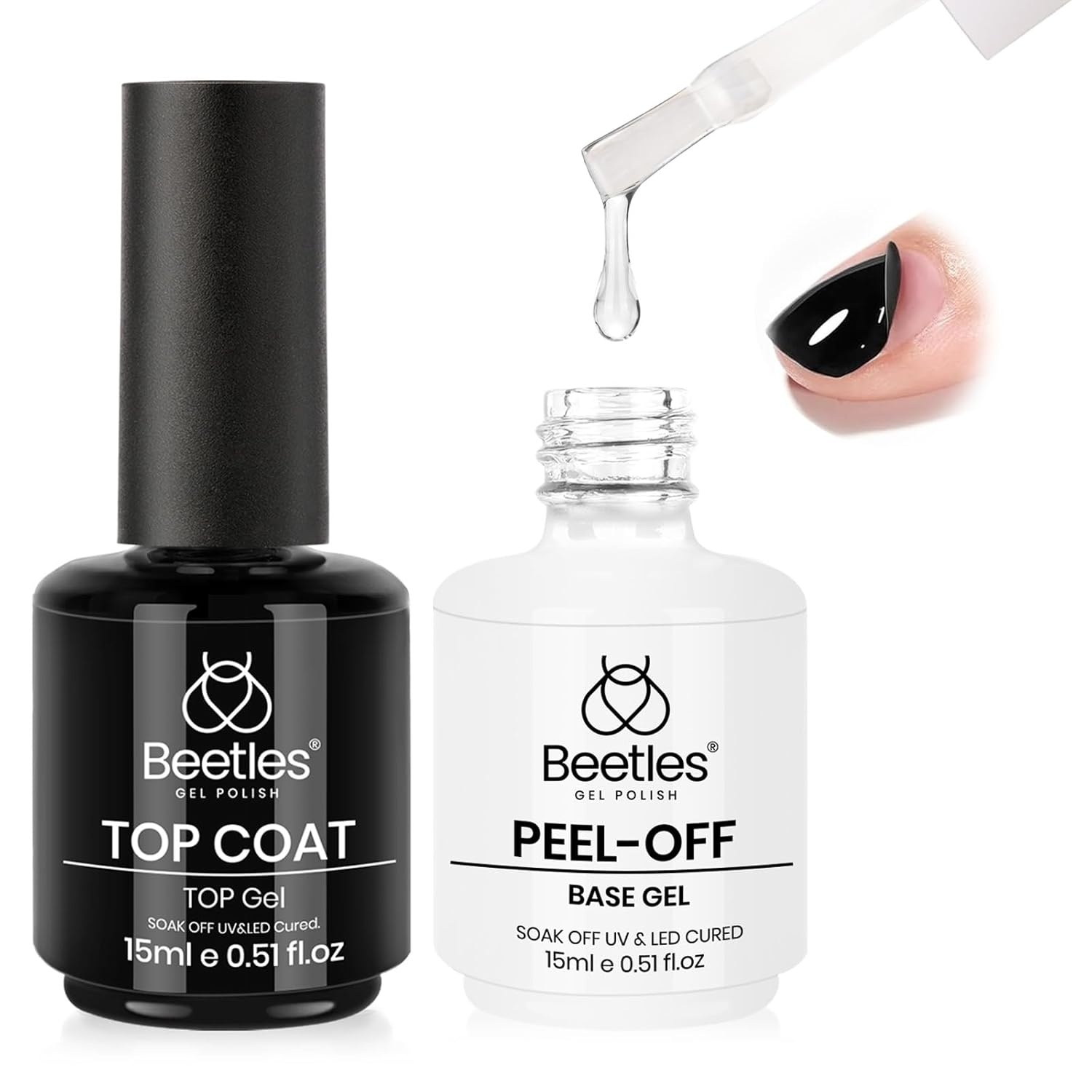 image:imageBeetles HEMA Free amp TPO Free Gel Base and Top Coat Set No Wipe Top Coat Soak Off UV LED Gel Polish Foundation Kit for Long Lasting High Gloss Manicure14Peel Off Base Top Coat