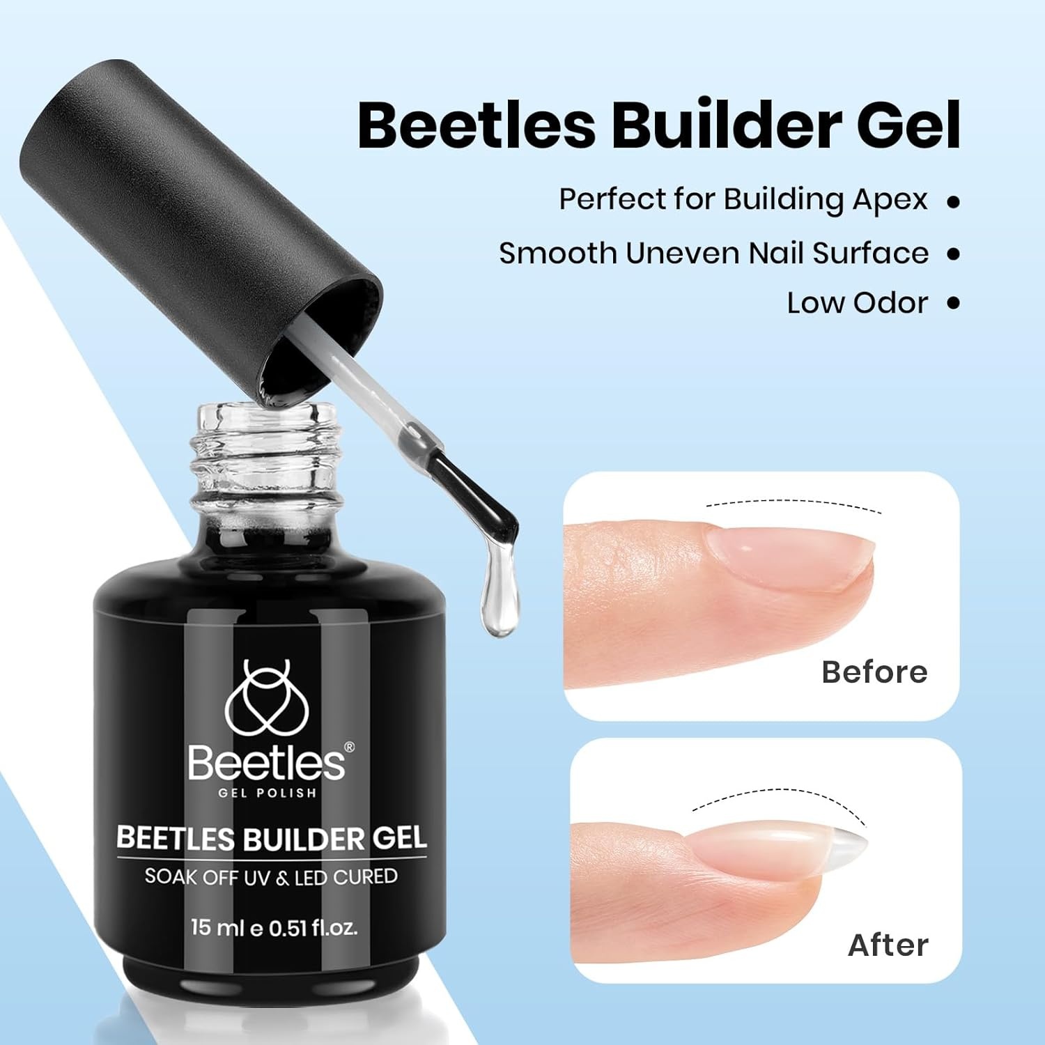 image:imageBeetles HEMA Free amp TPO Free Gel Base and Top Coat Set No Wipe Top Coat Soak Off UV LED Gel Polish Foundation Kit for Long Lasting High Gloss Manicure03Builder Top Base