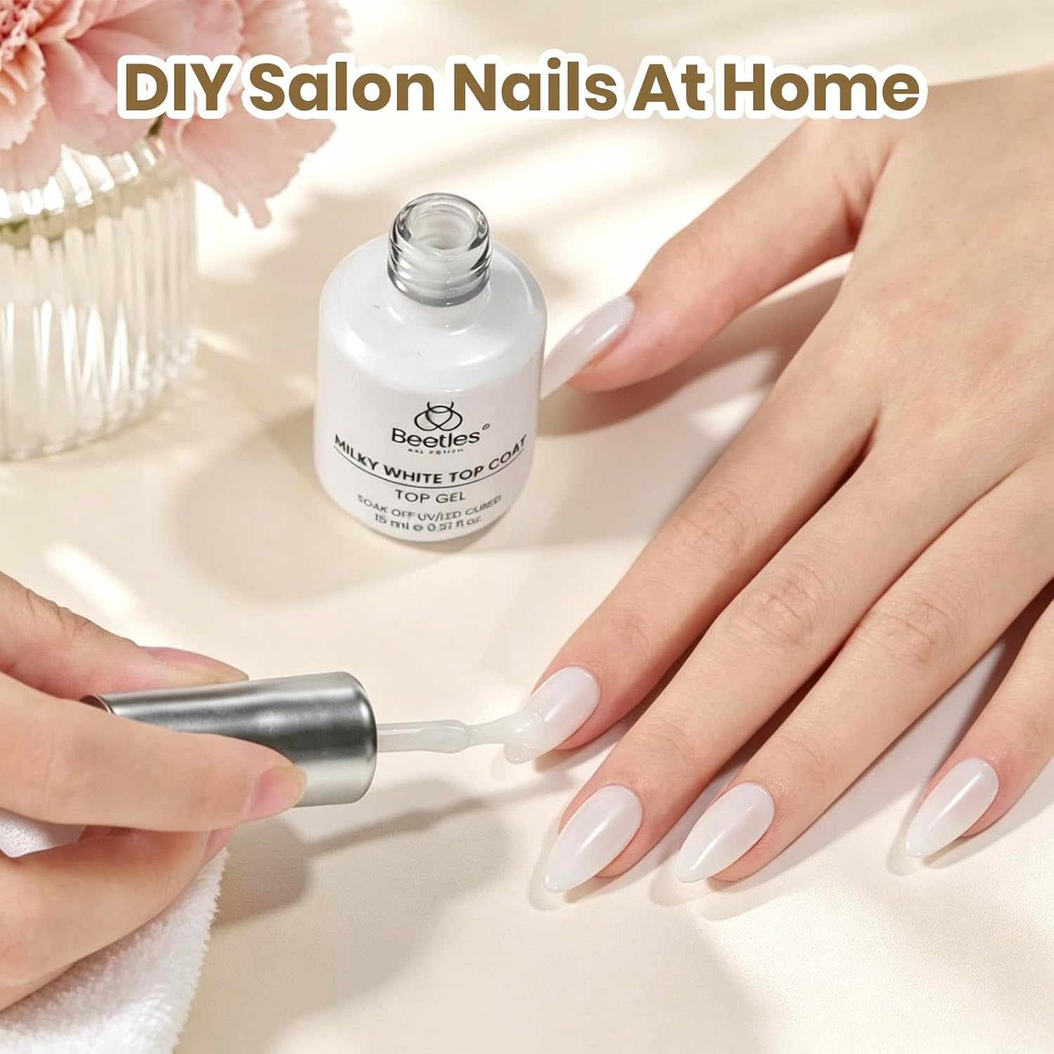 image:imageBeetles HEMA Free amp TPO Free Gel Base and Top Coat Set No Wipe Top Coat Soak Off UV LED Gel Polish Foundation Kit for Long Lasting High Gloss ManicureZMilky White Top Coat