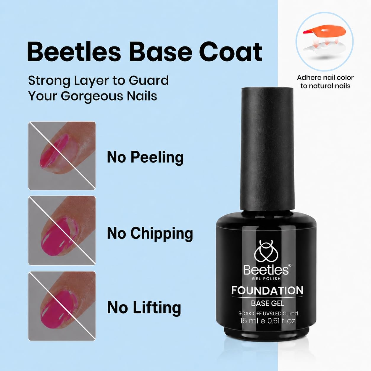image:imageBeetles HEMA Free amp TPO Free Gel Base and Top Coat Set No Wipe Top Coat Soak Off UV LED Gel Polish Foundation Kit for Long Lasting High Gloss Manicure03Builder Top Base