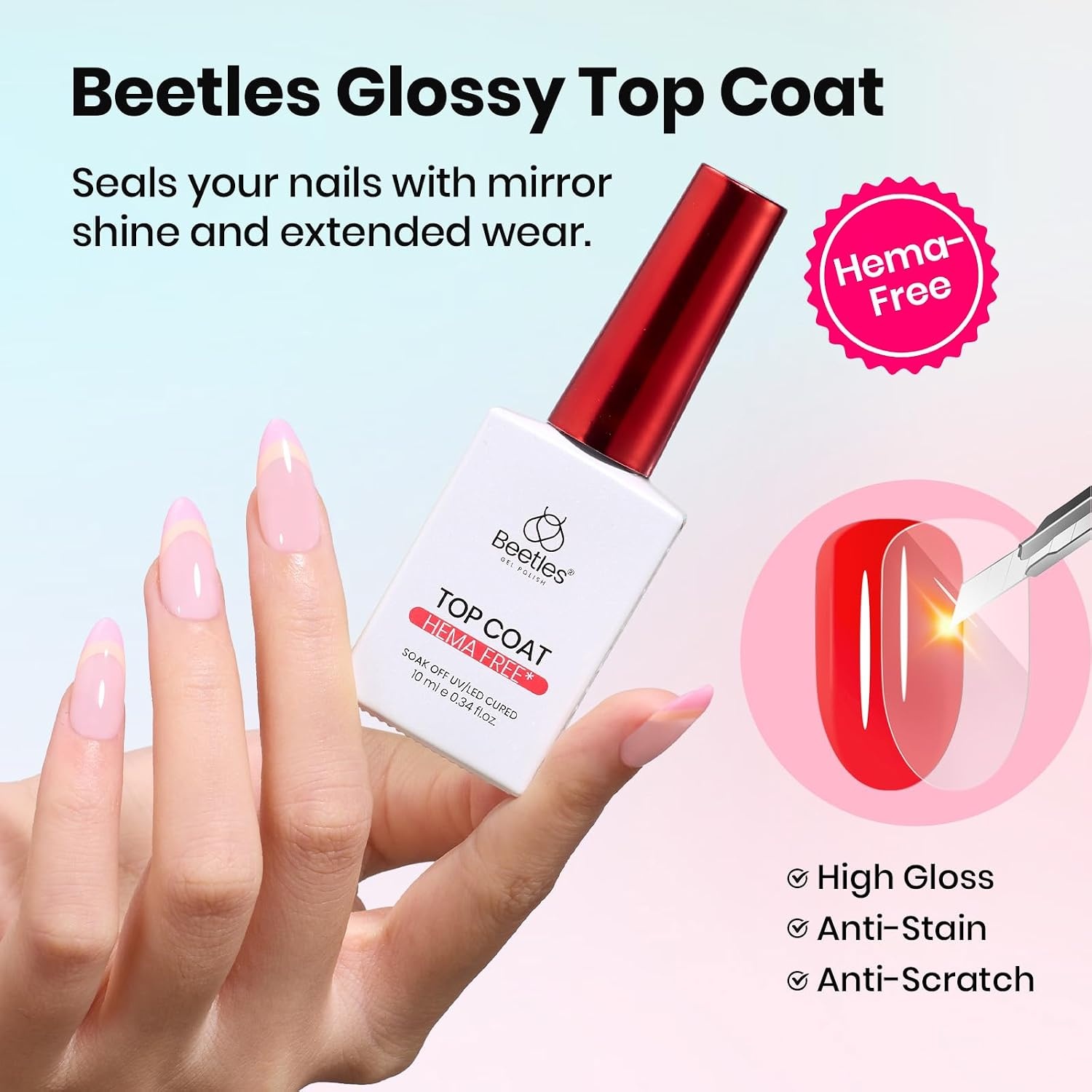 image:imageBeetles HEMA Free amp TPO Free Gel Base and Top Coat Set No Wipe Top Coat Soak Off UV LED Gel Polish Foundation Kit for Long Lasting High Gloss Manicure11Clear gel base and top