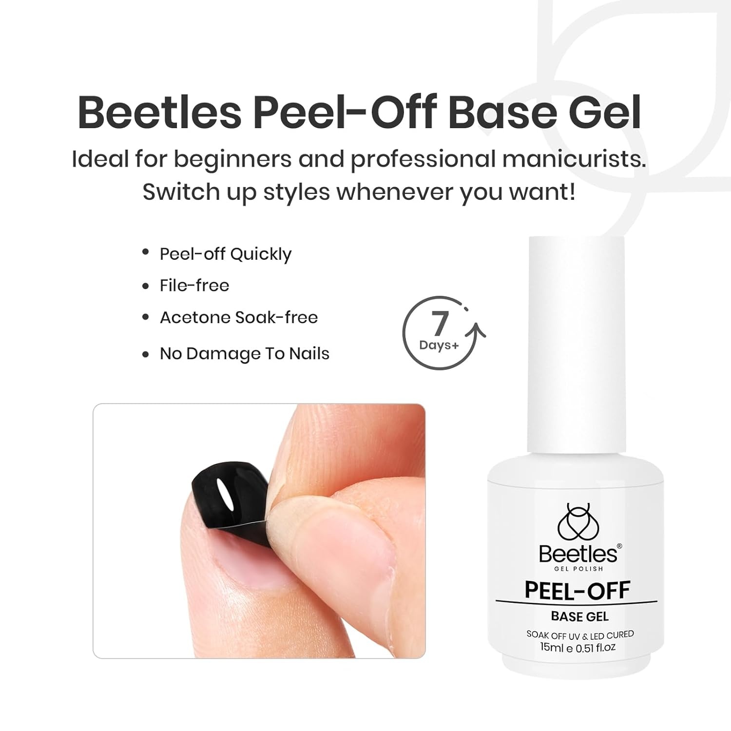 image:imageBeetles HEMA Free amp TPO Free Gel Base and Top Coat Set No Wipe Top Coat Soak Off UV LED Gel Polish Foundation Kit for Long Lasting High Gloss Manicure14Peel Off Base Top Coat