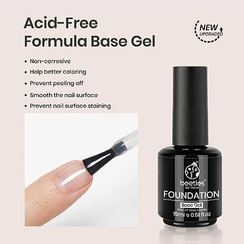 image:imageBeetles HEMA Free amp TPO Free Gel Base and Top Coat Set No Wipe Top Coat Soak Off UV LED Gel Polish Foundation Kit for Long Lasting High Gloss Manicure01Base Top Coat with Blooming Gel