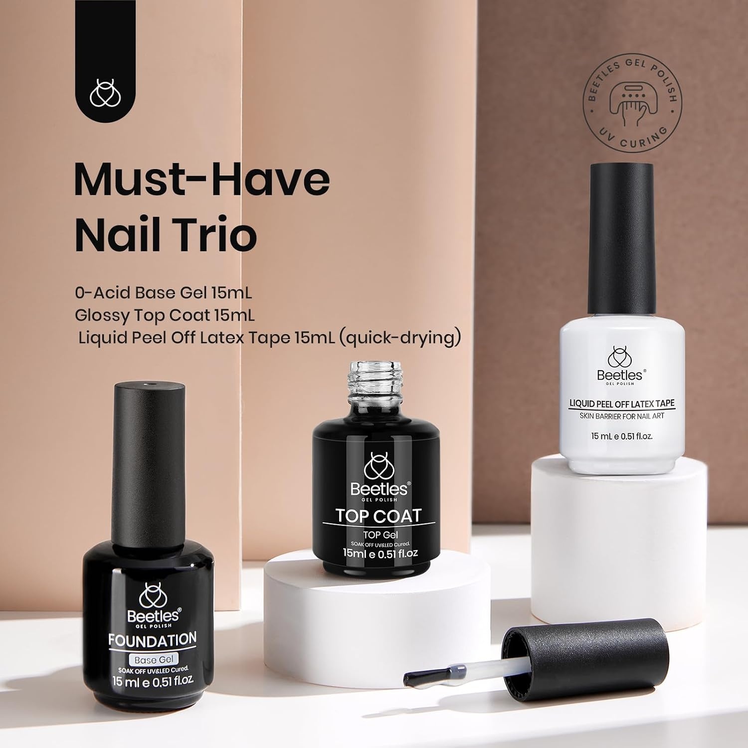 image:imageBeetles HEMA Free amp TPO Free Gel Base and Top Coat Set No Wipe Top Coat Soak Off UV LED Gel Polish Foundation Kit for Long Lasting High Gloss ManicureBase Top Coat with Liquid Latex