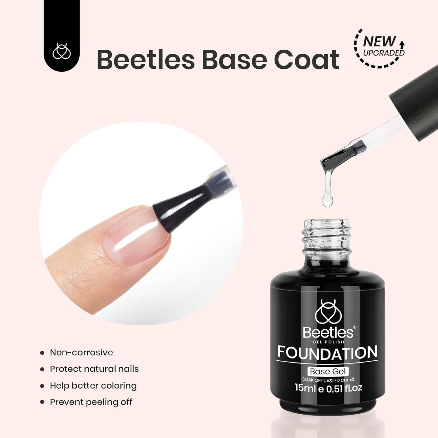 image:imageBeetles HEMA Free amp TPO Free Gel Base and Top Coat Set No Wipe Top Coat Soak Off UV LED Gel Polish Foundation Kit for Long Lasting High Gloss ManicureBase Top Coat with Liquid Latex