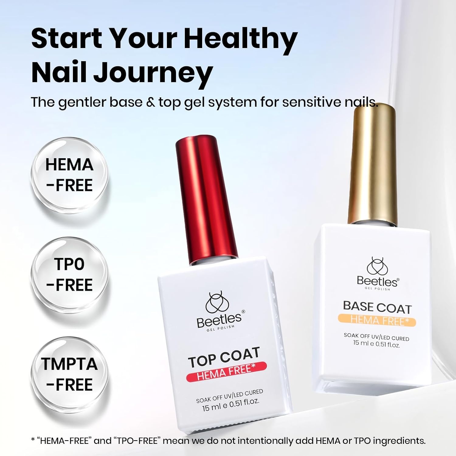 image:imageBeetles HEMA Free amp TPO Free Gel Base and Top Coat Set No Wipe Top Coat Soak Off UV LED Gel Polish Foundation Kit for Long Lasting High Gloss Manicure06Clear Hema Free Gel Top and Base Coat 2Pcs