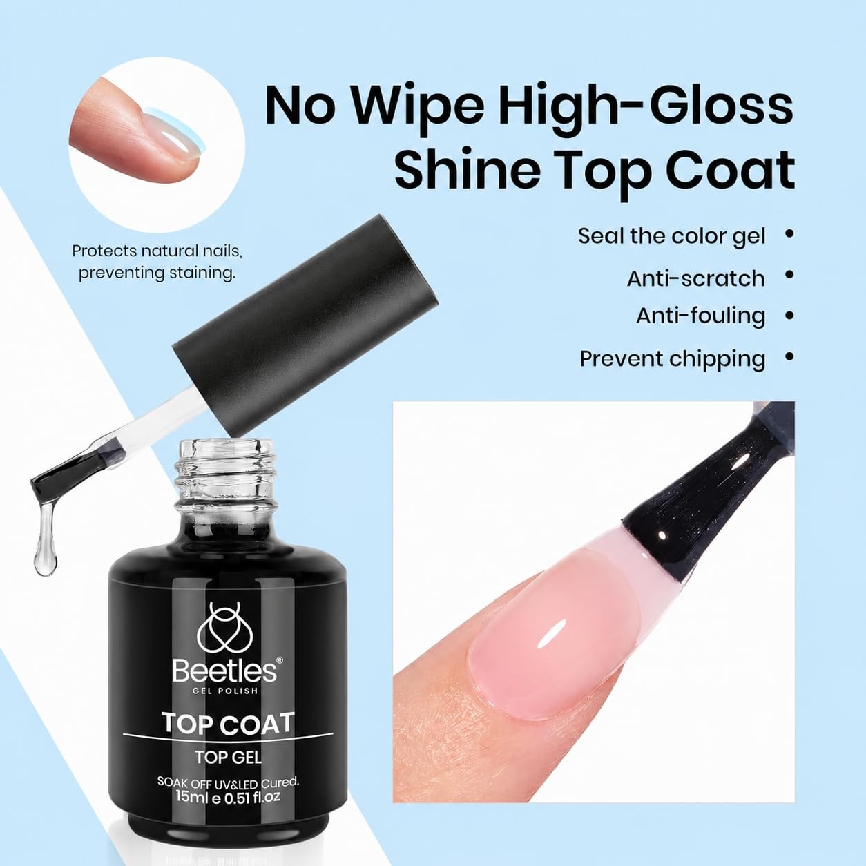 image:imageBeetles HEMA Free amp TPO Free Gel Base and Top Coat Set No Wipe Top Coat Soak Off UV LED Gel Polish Foundation Kit for Long Lasting High Gloss Manicure03Builder Top Base