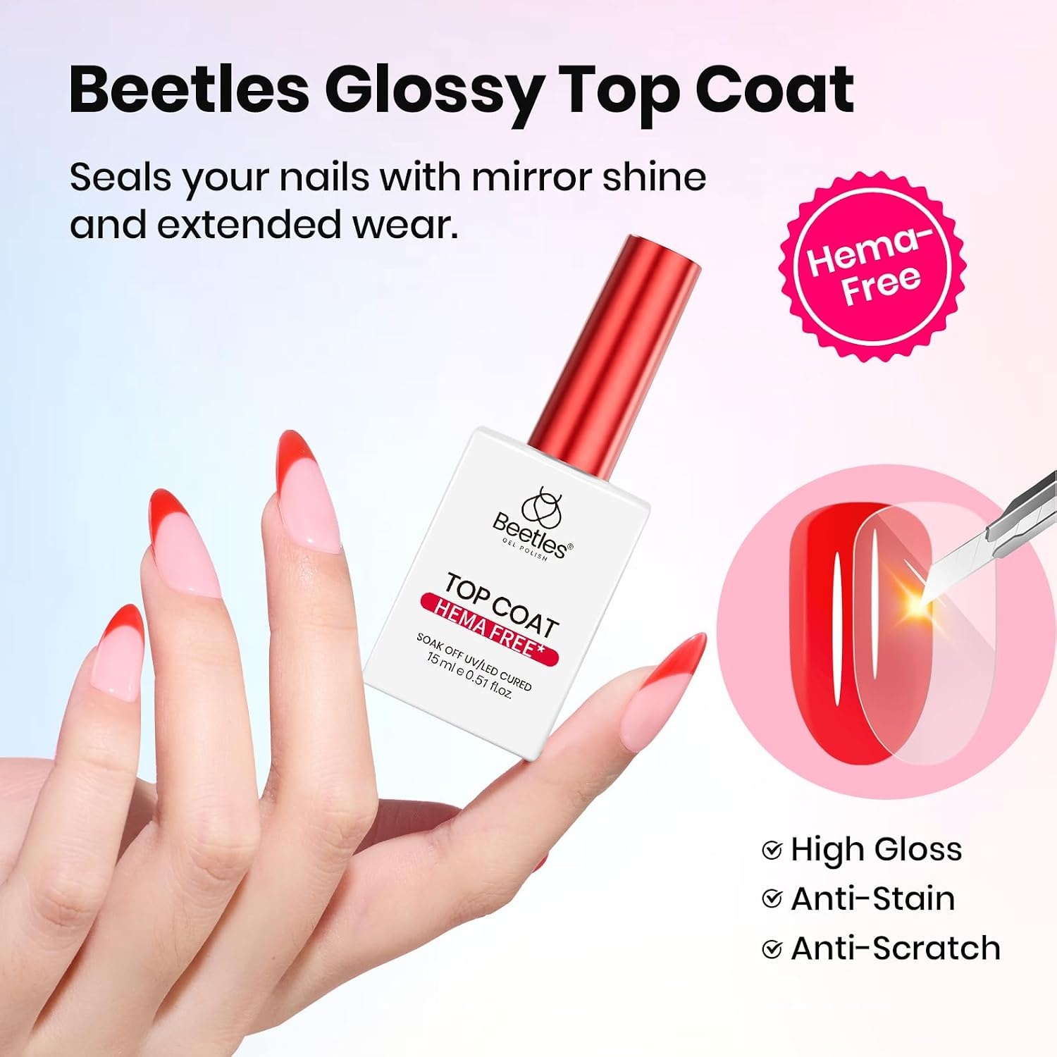 image:imageBeetles HEMA Free amp TPO Free Gel Base and Top Coat Set No Wipe Top Coat Soak Off UV LED Gel Polish Foundation Kit for Long Lasting High Gloss Manicure06Clear Hema Free Gel Top and Base Coat 2Pcs