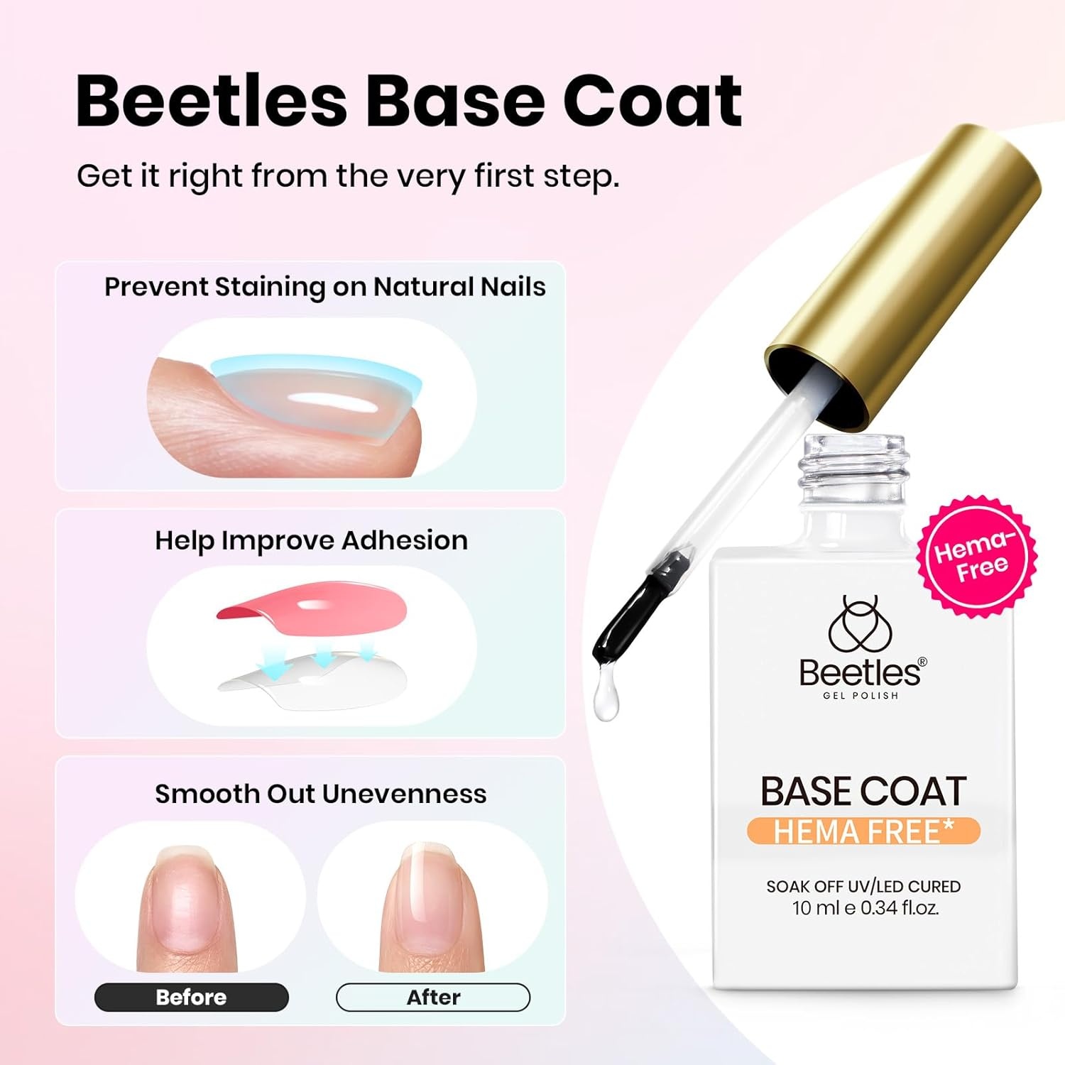 image:imageBeetles HEMA Free amp TPO Free Gel Base and Top Coat Set No Wipe Top Coat Soak Off UV LED Gel Polish Foundation Kit for Long Lasting High Gloss Manicure11Clear gel base and top