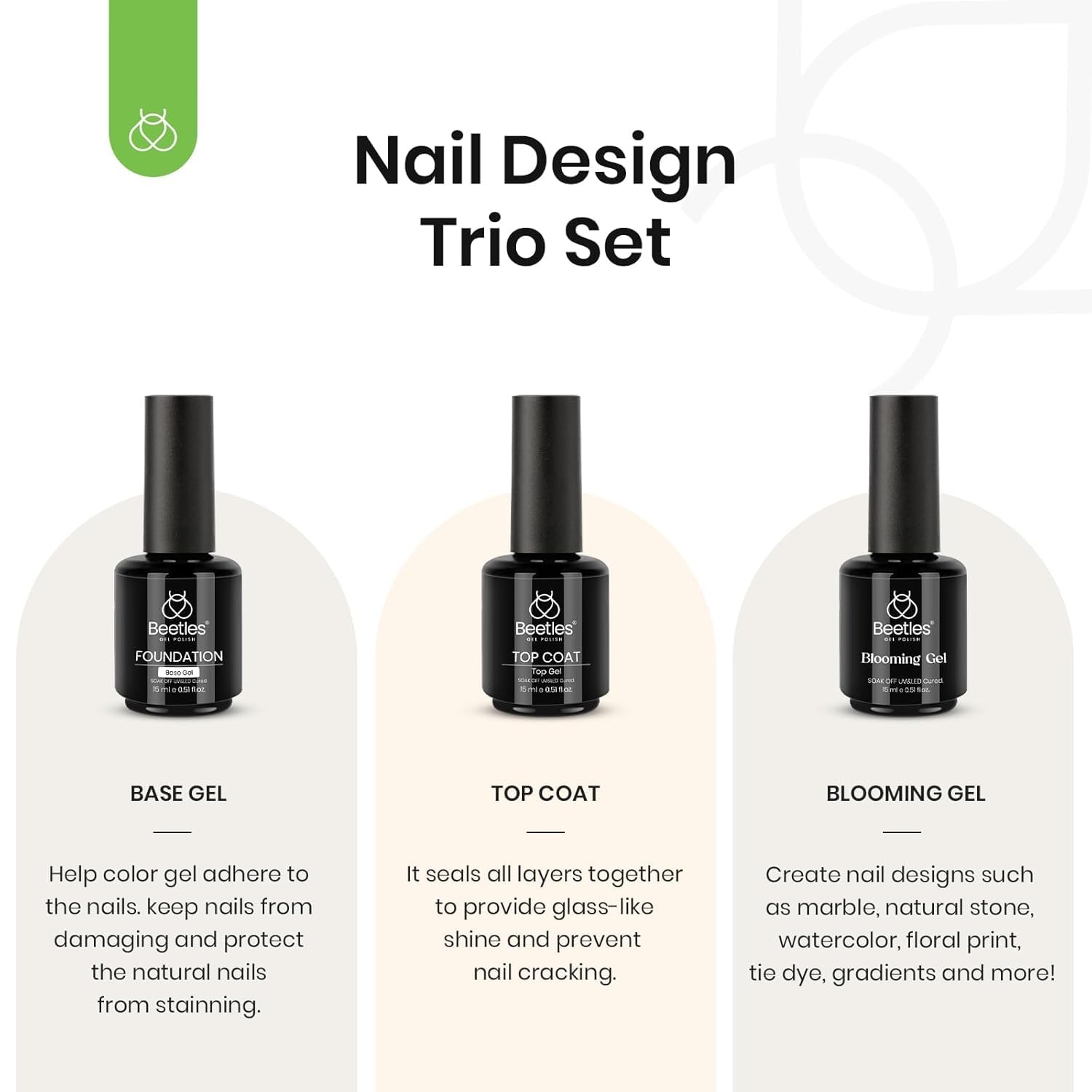 image:imageBeetles HEMA Free amp TPO Free Gel Base and Top Coat Set No Wipe Top Coat Soak Off UV LED Gel Polish Foundation Kit for Long Lasting High Gloss Manicure01Base Top Coat with Blooming Gel