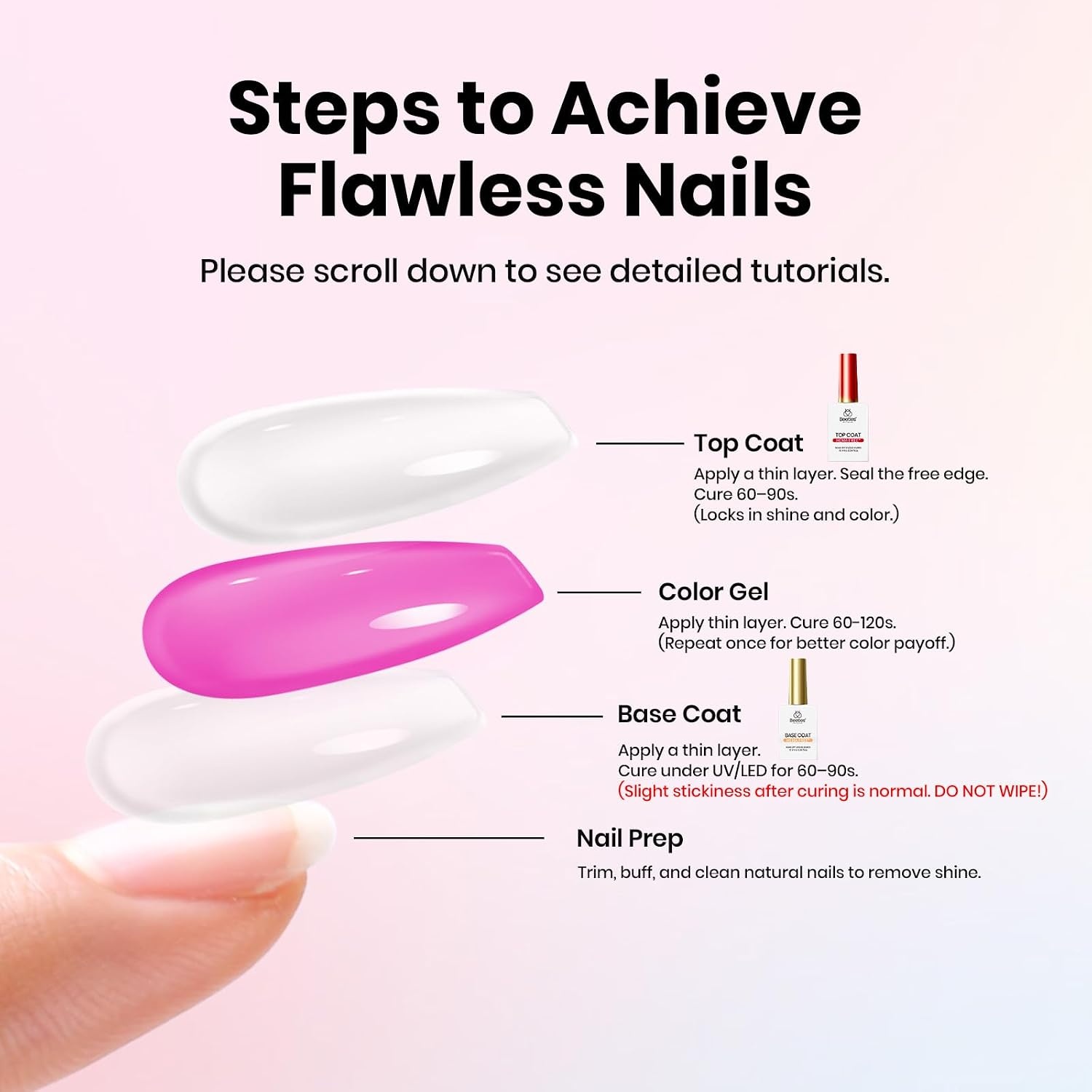 image:imageBeetles HEMA Free amp TPO Free Gel Base and Top Coat Set No Wipe Top Coat Soak Off UV LED Gel Polish Foundation Kit for Long Lasting High Gloss Manicure11Clear gel base and top