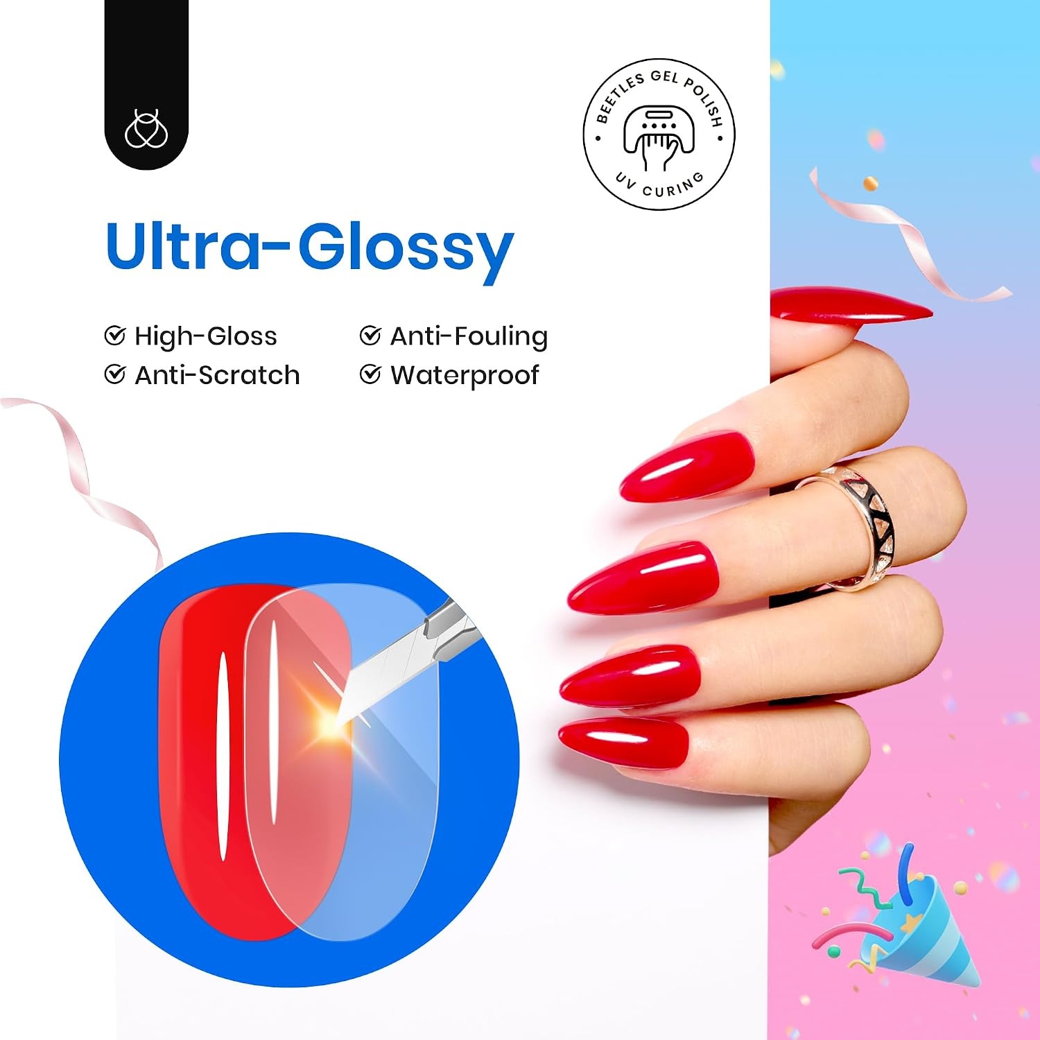image:imageBeetles HEMA Free amp TPO Free Gel Base and Top Coat Set No Wipe Top Coat Soak Off UV LED Gel Polish Foundation Kit for Long Lasting High Gloss ManicureHigh Gloss Top Coat