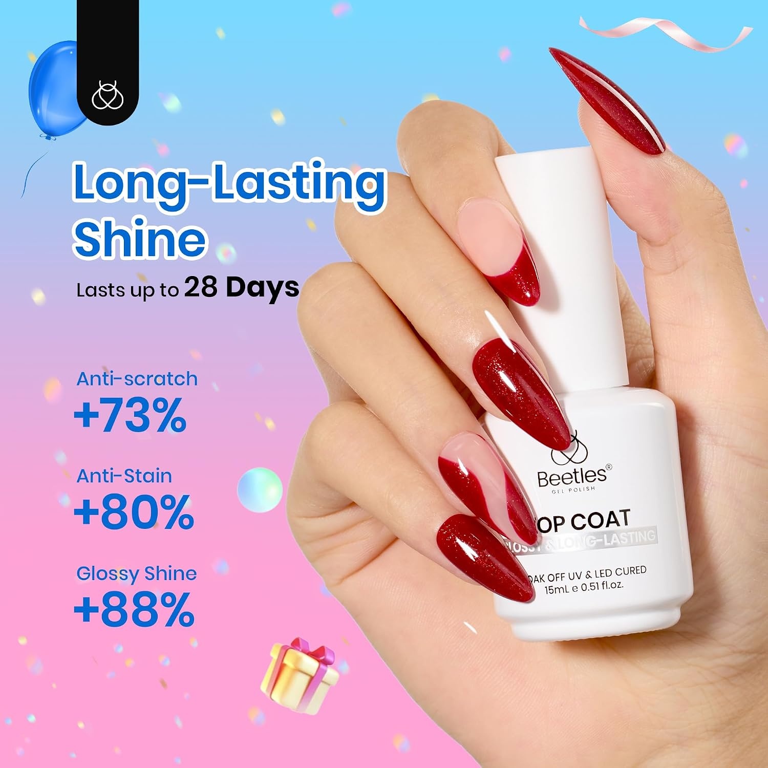 image:imageBeetles HEMA Free amp TPO Free Gel Base and Top Coat Set No Wipe Top Coat Soak Off UV LED Gel Polish Foundation Kit for Long Lasting High Gloss ManicureHigh Gloss Top Coat