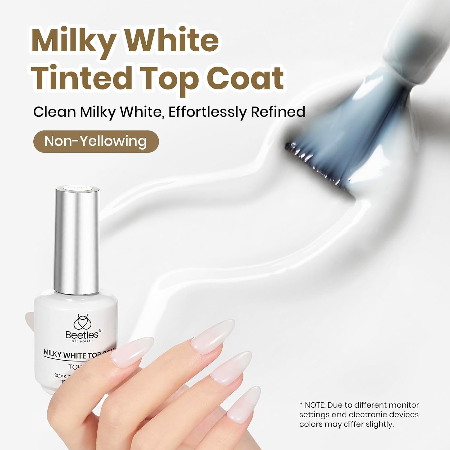 image:imageBeetles HEMA Free amp TPO Free Gel Base and Top Coat Set No Wipe Top Coat Soak Off UV LED Gel Polish Foundation Kit for Long Lasting High Gloss ManicureZMilky White Top Coat