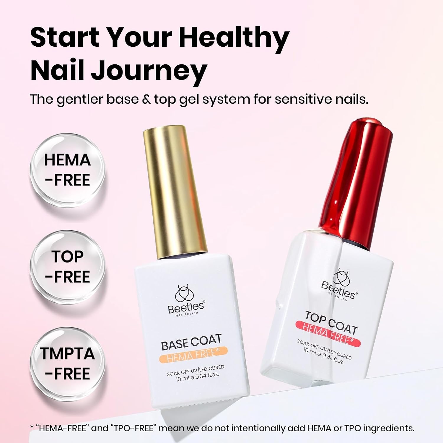 image:imageBeetles HEMA Free amp TPO Free Gel Base and Top Coat Set No Wipe Top Coat Soak Off UV LED Gel Polish Foundation Kit for Long Lasting High Gloss Manicure11Clear gel base and top