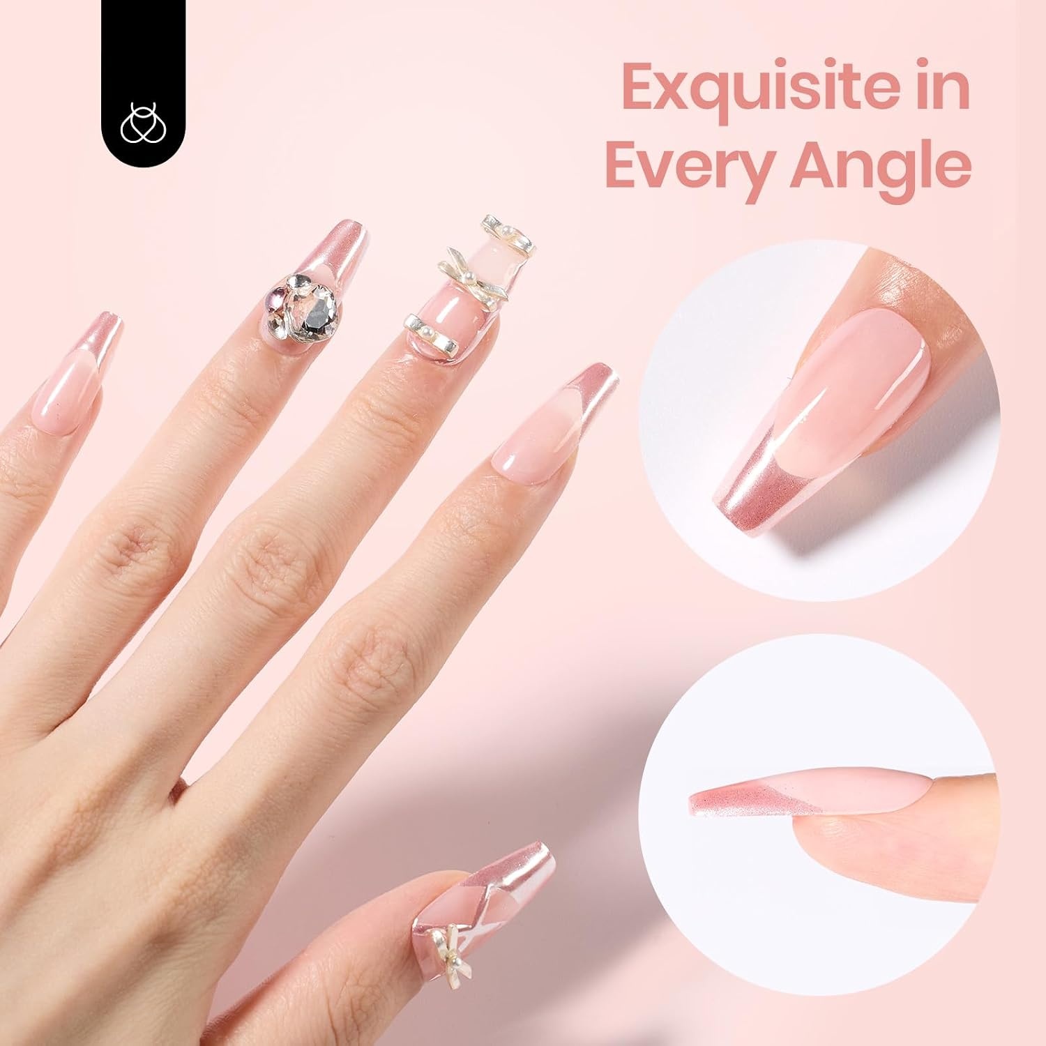 image:imageBeetles Handmade Presson Nails French Coffin Ballerina Pink Design 30 Pcs Fake Nails Reusable Nail Kit with Quickdrying Nail Glue Mini Manicure File DIY Home Salon in 15 Sizes Gifts for Women Girls