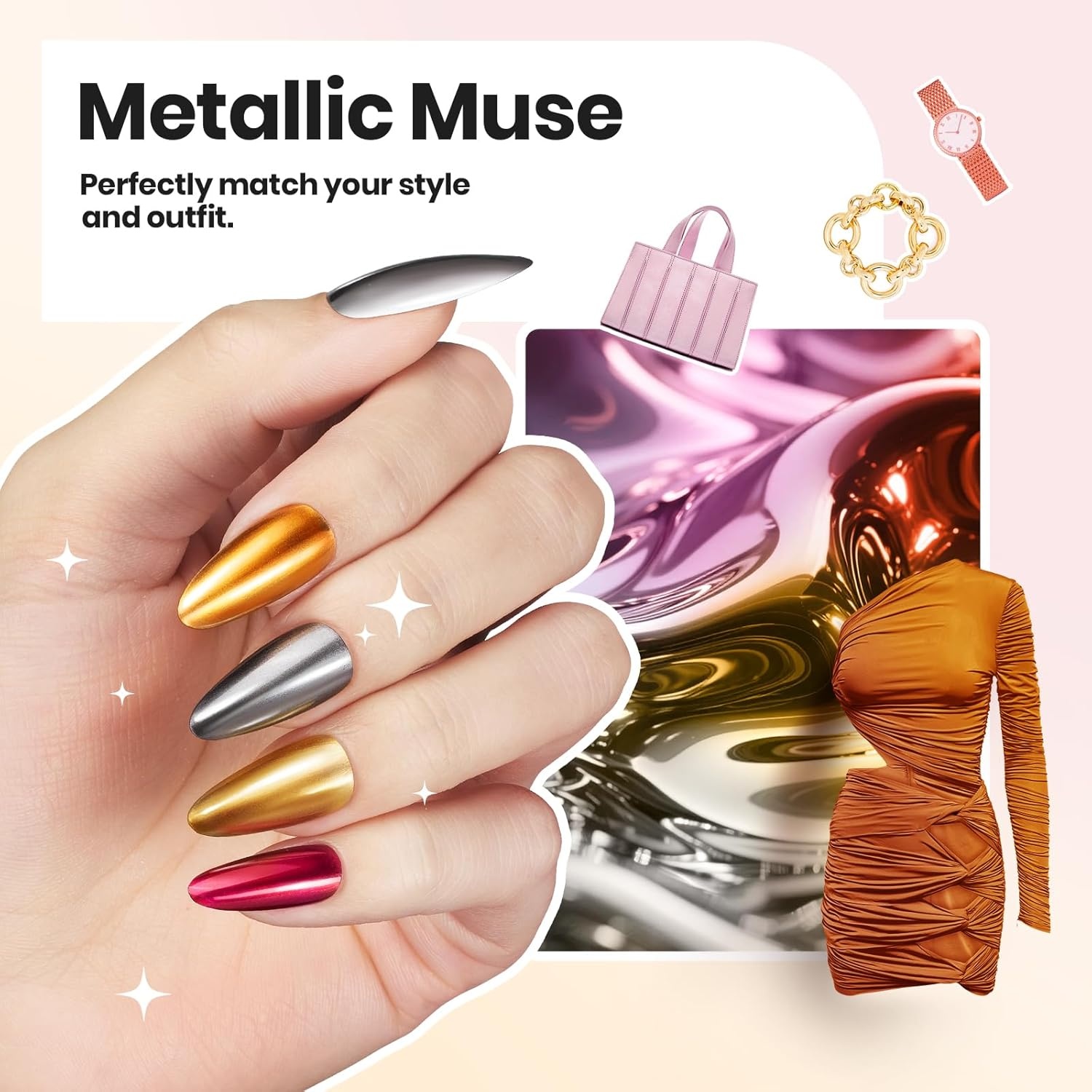 image:imageBeetles Mirror Nail Polish Set Metallic Muse 6 Colors High Gloss amp QuickDrying Metallic Nail Polish Set LongLasting Air Dry Home DIY Perfect Nail Art Spring Gift for WomenMetallic Muse