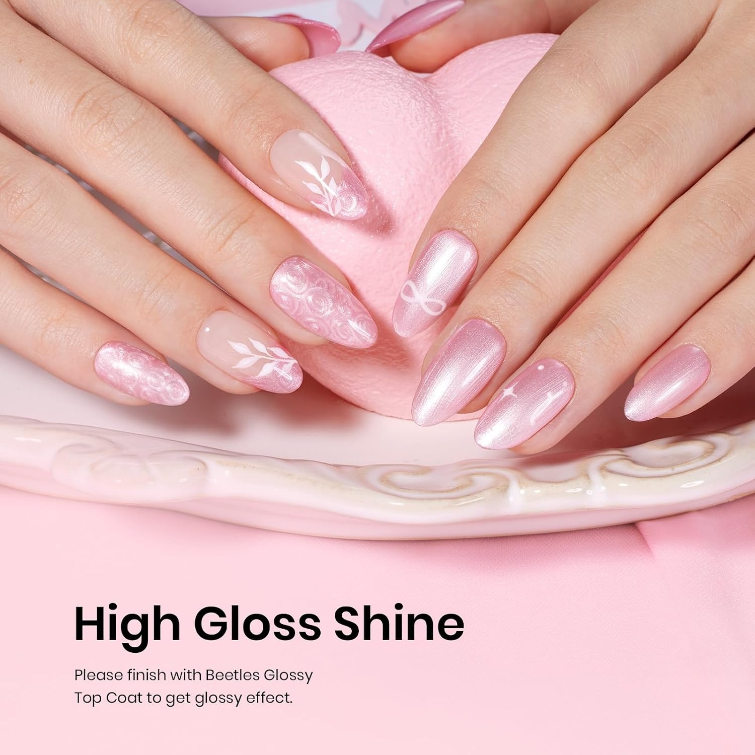 image:imageBeetles Pearl Pink Gel Nail Polish Soft Afternoon Mermaid Gel Polish 15ml Thread Effect Pink Nails Swirl Shell UV LED Soak Off Gel Manicure