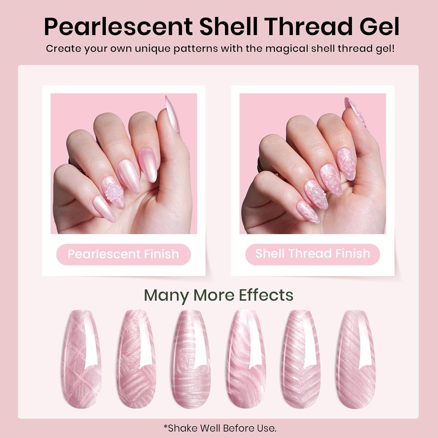 image:imageBeetles Pearl Pink Gel Nail Polish Soft Afternoon Mermaid Gel Polish 15ml Thread Effect Pink Nails Swirl Shell UV LED Soak Off Gel Manicure