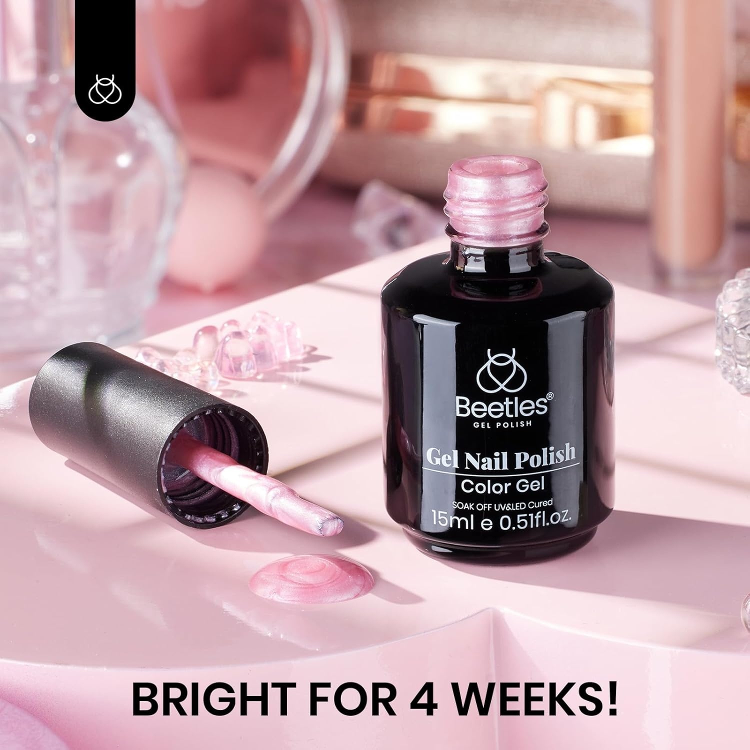 image:imageBeetles Pearl Pink Gel Nail Polish Soft Afternoon Mermaid Gel Polish 15ml Thread Effect Pink Nails Swirl Shell UV LED Soak Off Gel Manicure
