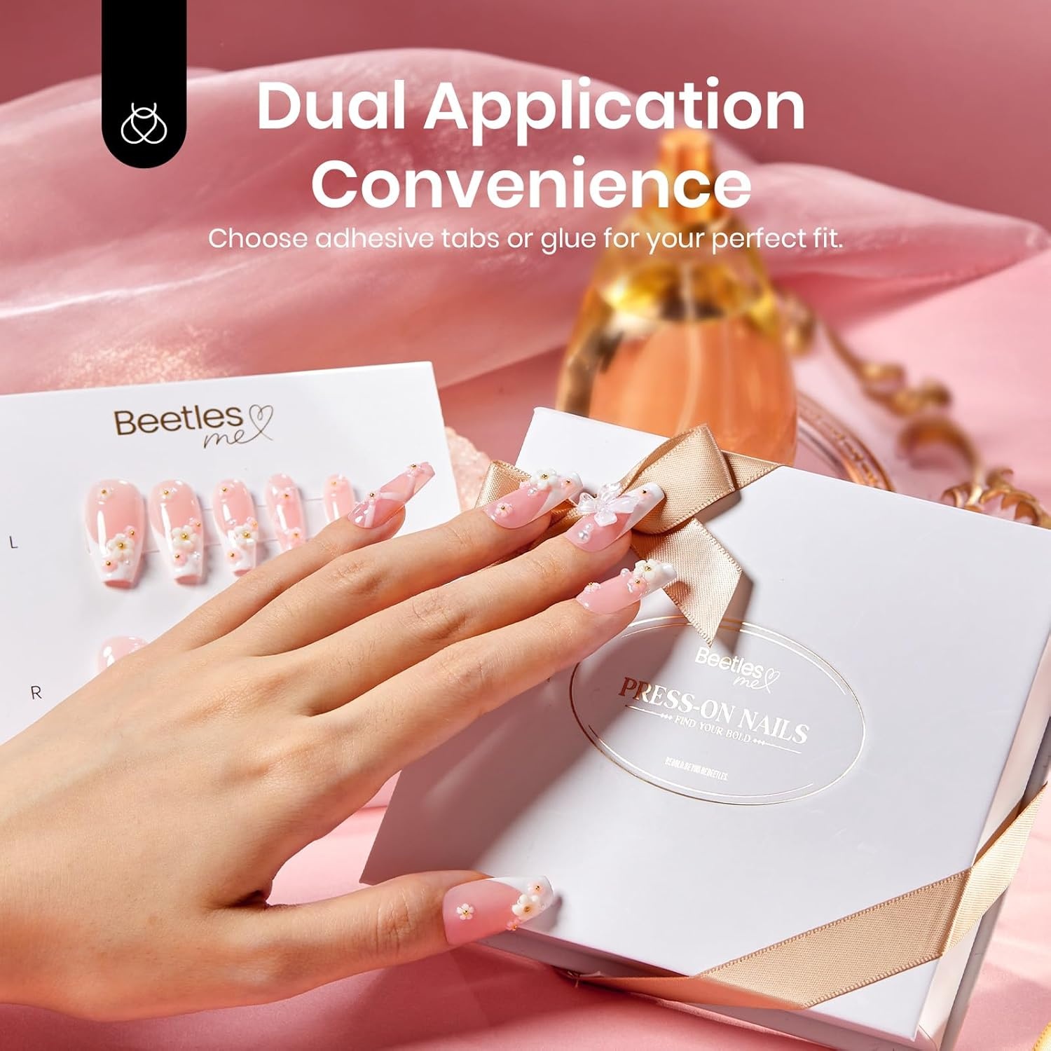 image:imageBeetles Press on Nails 3D Handmade French Coffin Butterfly Flower Elegant 30 Pcs Fake Nails Kit with Quickdrying Glue Mini DIY Manicure Home Salon 15 Sizes Gifts for Women Girls