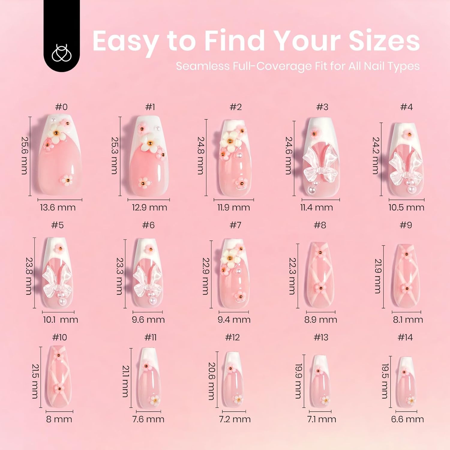 image:imageBeetles Press on Nails 3D Handmade French Coffin Butterfly Flower Elegant 30 Pcs Fake Nails Kit with Quickdrying Glue Mini DIY Manicure Home Salon 15 Sizes Gifts for Women Girls