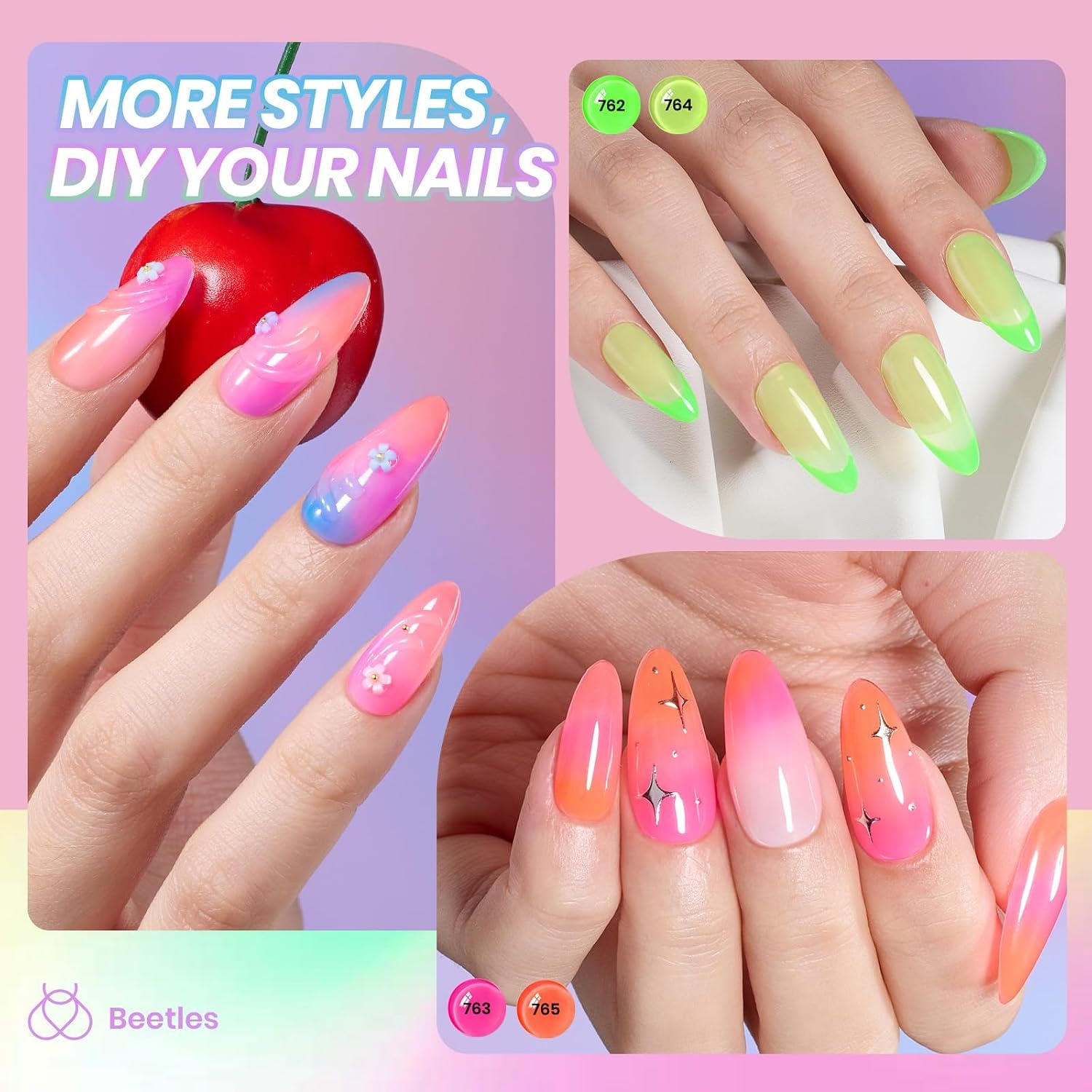 image:imageBeetles Purple Gel Nail Polish Set 6 Colors Spring Glitter Pink Milky White Romantic Garden Collection Gel Polish Soak Off Uv Led Lamp Cured Diy Manicure for WomenJelly Gels