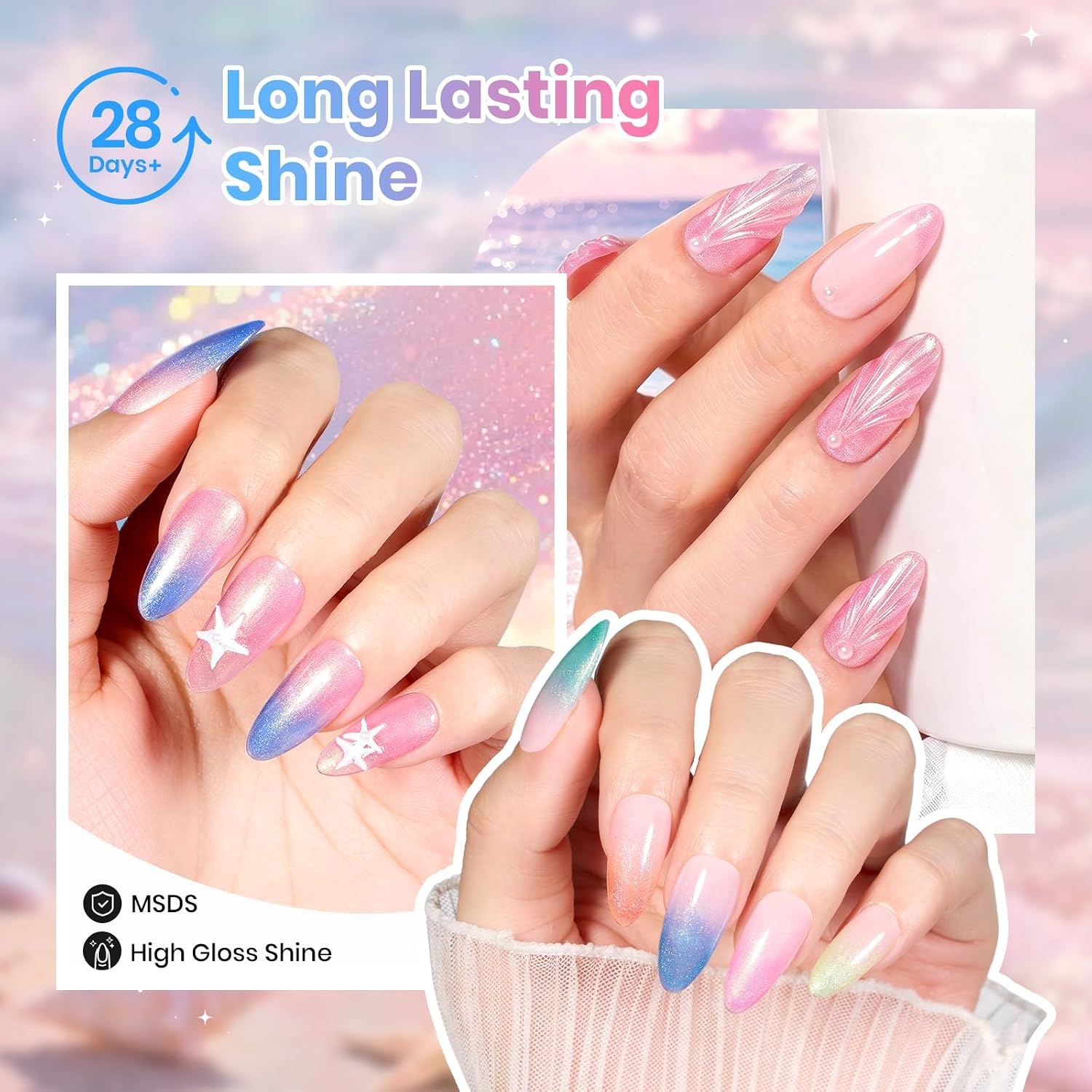 image:imageBeetles Purple Gel Nail Polish Set 6 Colors Spring Glitter Pink Milky White Romantic Garden Collection Gel Polish Soak Off Uv Led Lamp Cured Diy Manicure for WomenStarfish Gleam