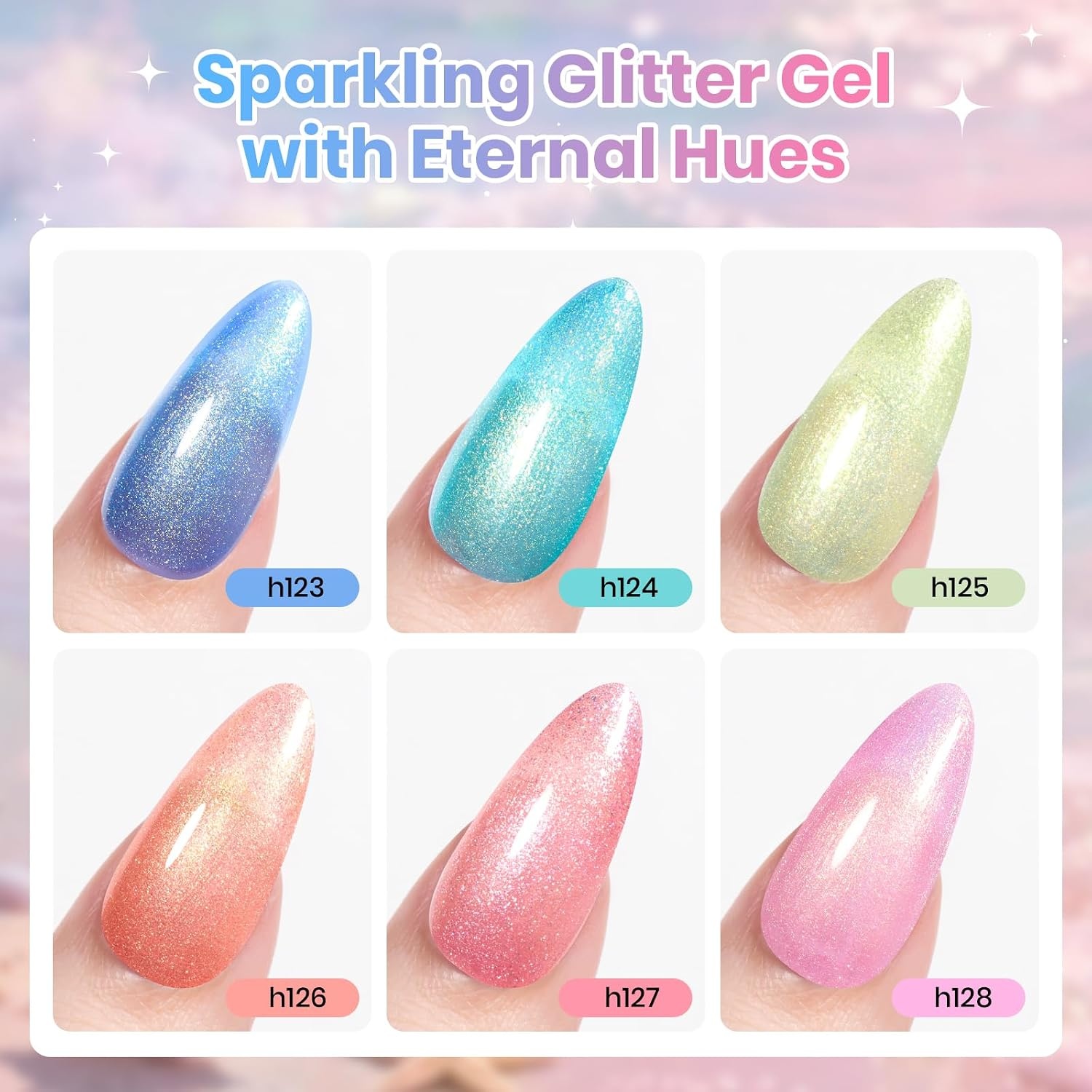 image:imageBeetles Purple Gel Nail Polish Set 6 Colors Spring Glitter Pink Milky White Romantic Garden Collection Gel Polish Soak Off Uv Led Lamp Cured Diy Manicure for WomenStarfish Gleam