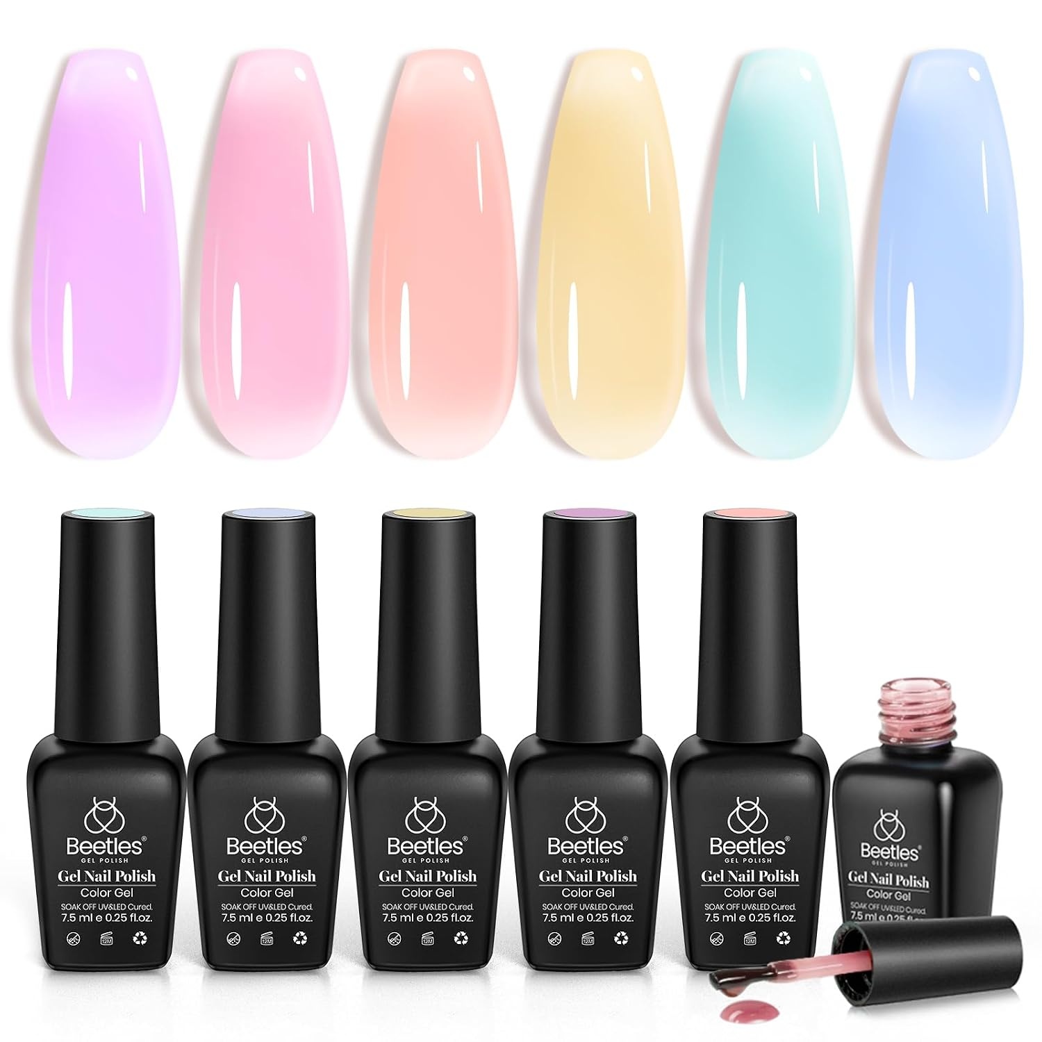 image:imageBeetles Purple Gel Nail Polish Set 6 Colors Spring Glitter Pink Milky White Romantic Garden Collection Gel Polish Soak Off Uv Led Lamp Cured Diy Manicure for Women000Macaron Dream