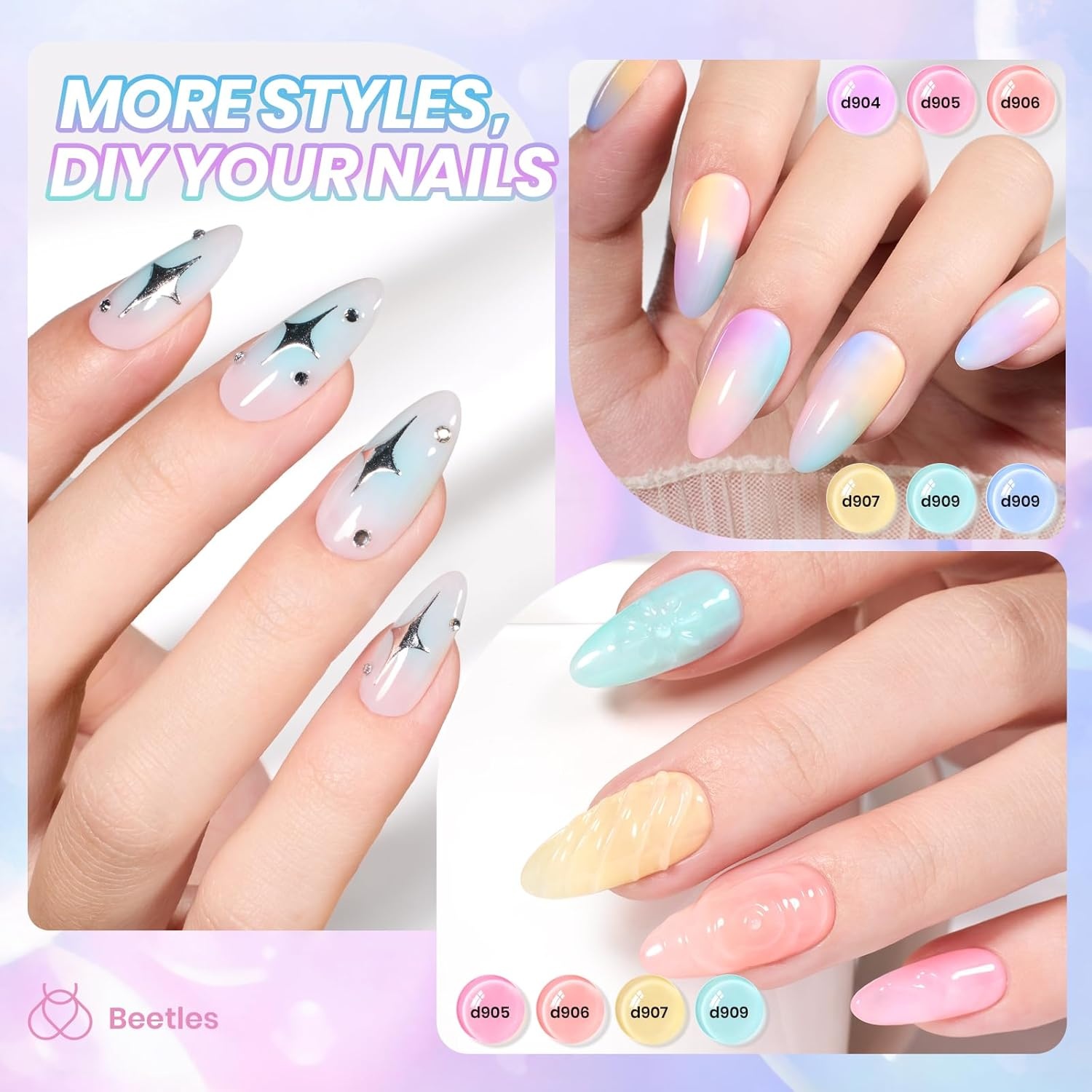 image:imageBeetles Purple Gel Nail Polish Set 6 Colors Spring Glitter Pink Milky White Romantic Garden Collection Gel Polish Soak Off Uv Led Lamp Cured Diy Manicure for Women000Macaron Dream
