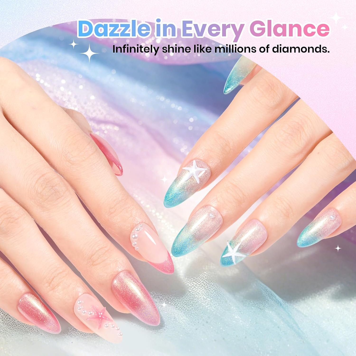 image:imageBeetles Purple Gel Nail Polish Set 6 Colors Spring Glitter Pink Milky White Romantic Garden Collection Gel Polish Soak Off Uv Led Lamp Cured Diy Manicure for WomenStarfish Gleam