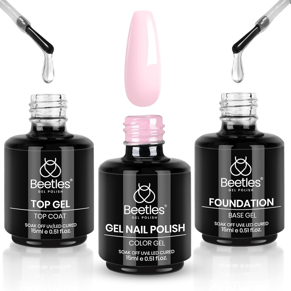 image:imageBeetles 3Pcs 15ml Pink Gel Nail Polish and No Wipe Gel Top Coat amp Base Coat Set Soak Off UV Lamp and Long Lasting Top Coat French Manicure Art Design Kit3 Pcs Gel Base and Top CoatPink Gel Polish