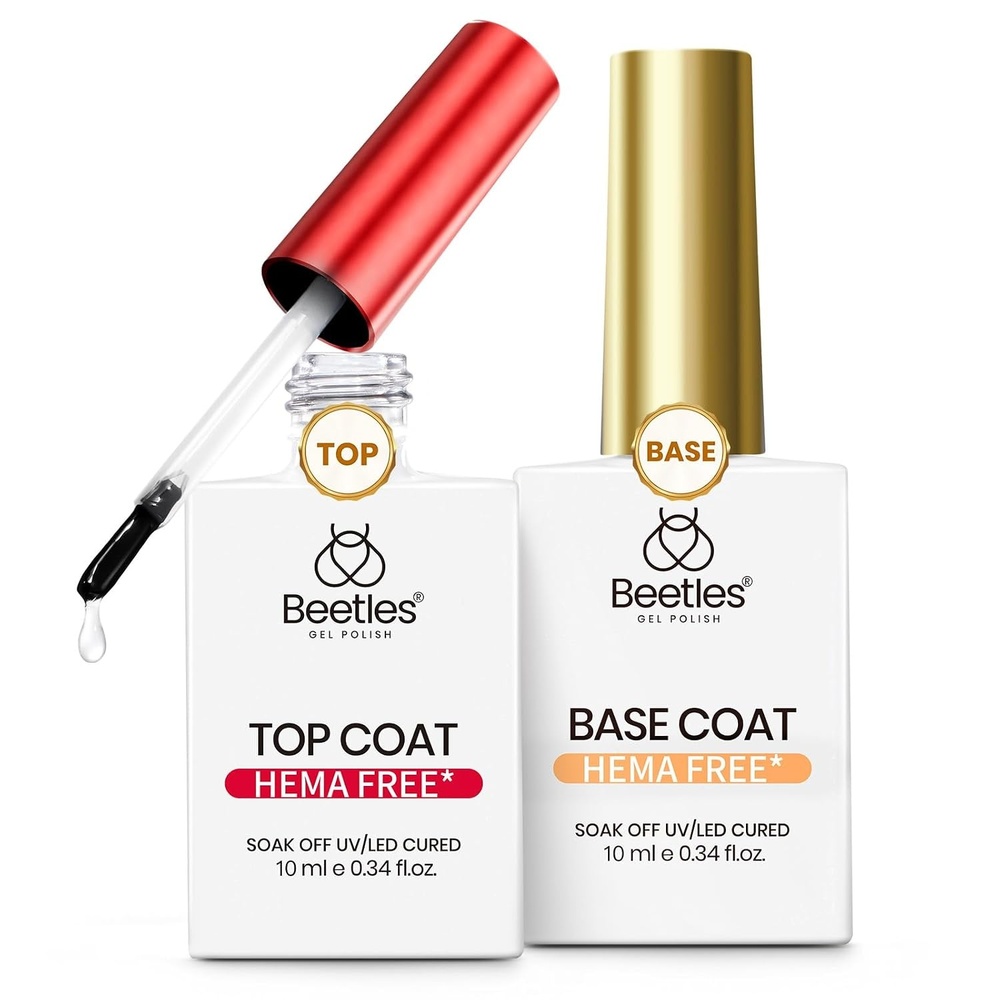 image:imageBeetles HEMA Free amp TPO Free Gel Base and Top Coat Set No Wipe Top Coat Soak Off UV LED Gel Polish Foundation Kit for Long Lasting High Gloss Manicure11Clear gel base and top