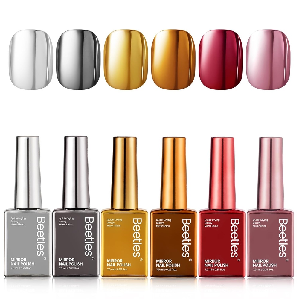 image:imageBeetles Mirror Nail Polish Set Metallic Muse 6 Colors High Gloss amp QuickDrying Metallic Nail Polish Set LongLasting Air Dry Home DIY Perfect Nail Art Spring Gift for WomenMetallic Muse