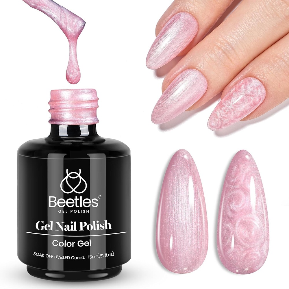 image:imageBeetles Pearl Pink Gel Nail Polish Soft Afternoon Mermaid Gel Polish 15ml Thread Effect Pink Nails Swirl Shell UV LED Soak Off Gel Manicure