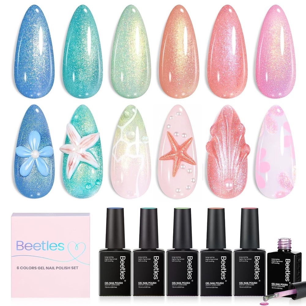 image:imageBeetles Purple Gel Nail Polish Set 6 Colors Spring Glitter Pink Milky White Romantic Garden Collection Gel Polish Soak Off Uv Led Lamp Cured Diy Manicure for WomenStarfish Gleam