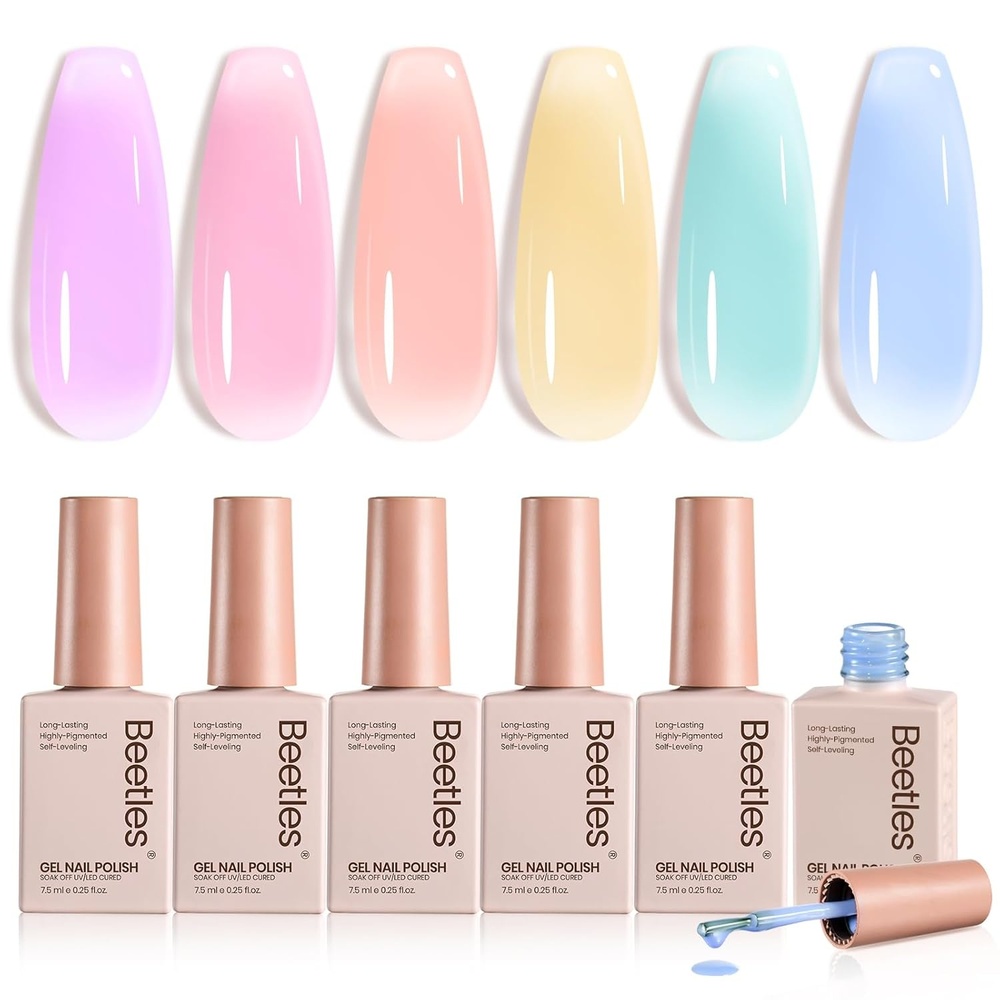 image:imageBeetles Purple Gel Nail Polish Set 6 Colors Spring Glitter Pink Milky White Romantic Garden Collection Gel Polish Soak Off Uv Led Lamp Cured Diy Manicure for Women000Macaron Dream