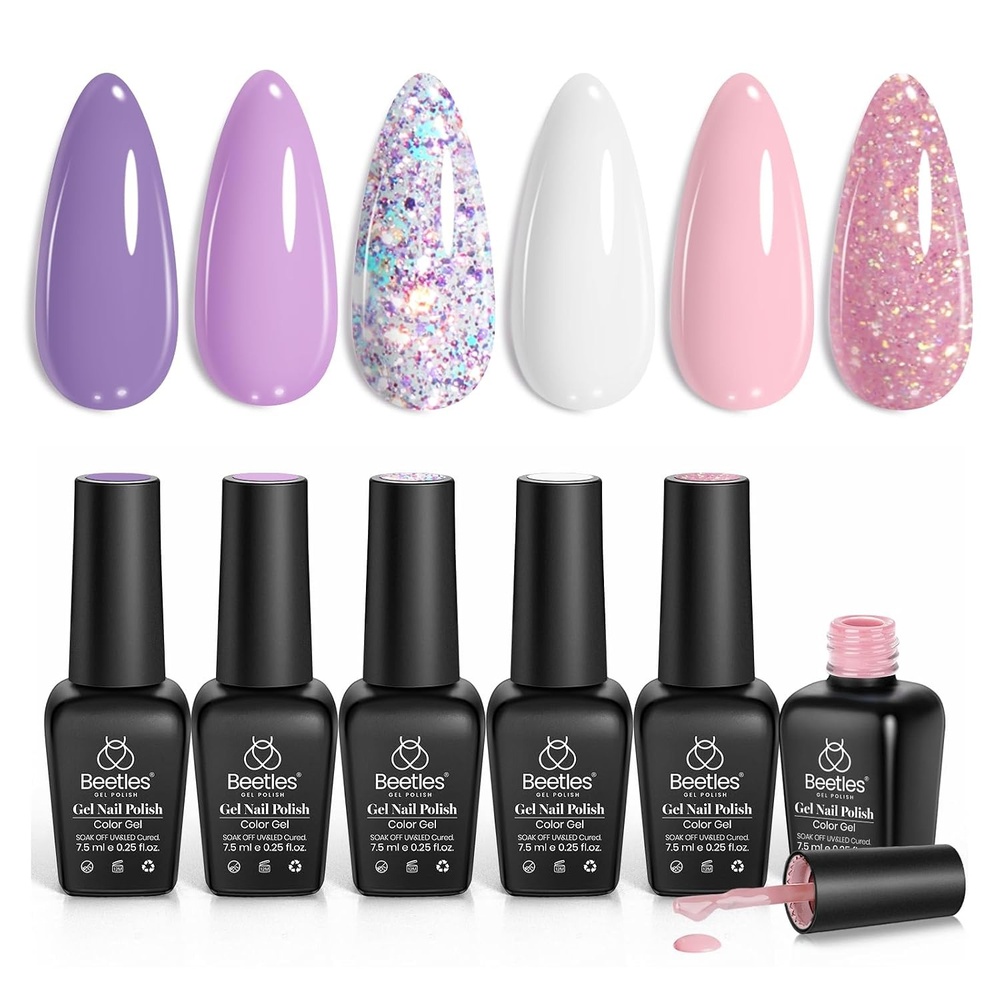 image:imageBeetles Purple Gel Nail Polish Set 6 Colors Spring Glitter Pink Milky White Romantic Garden Collection Gel Polish Soak Off Uv Led Lamp Cured Diy Manicure for WomenRomantic Garden