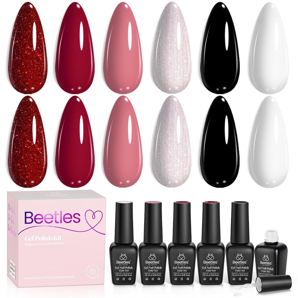 image:imageBeetles Purple Gel Nail Polish Set 6 Colors Spring Glitter Pink Milky White Romantic Garden Collection Gel Polish Soak Off Uv Led Lamp Cured Diy Manicure for Women6 Colors Queen of Hearts