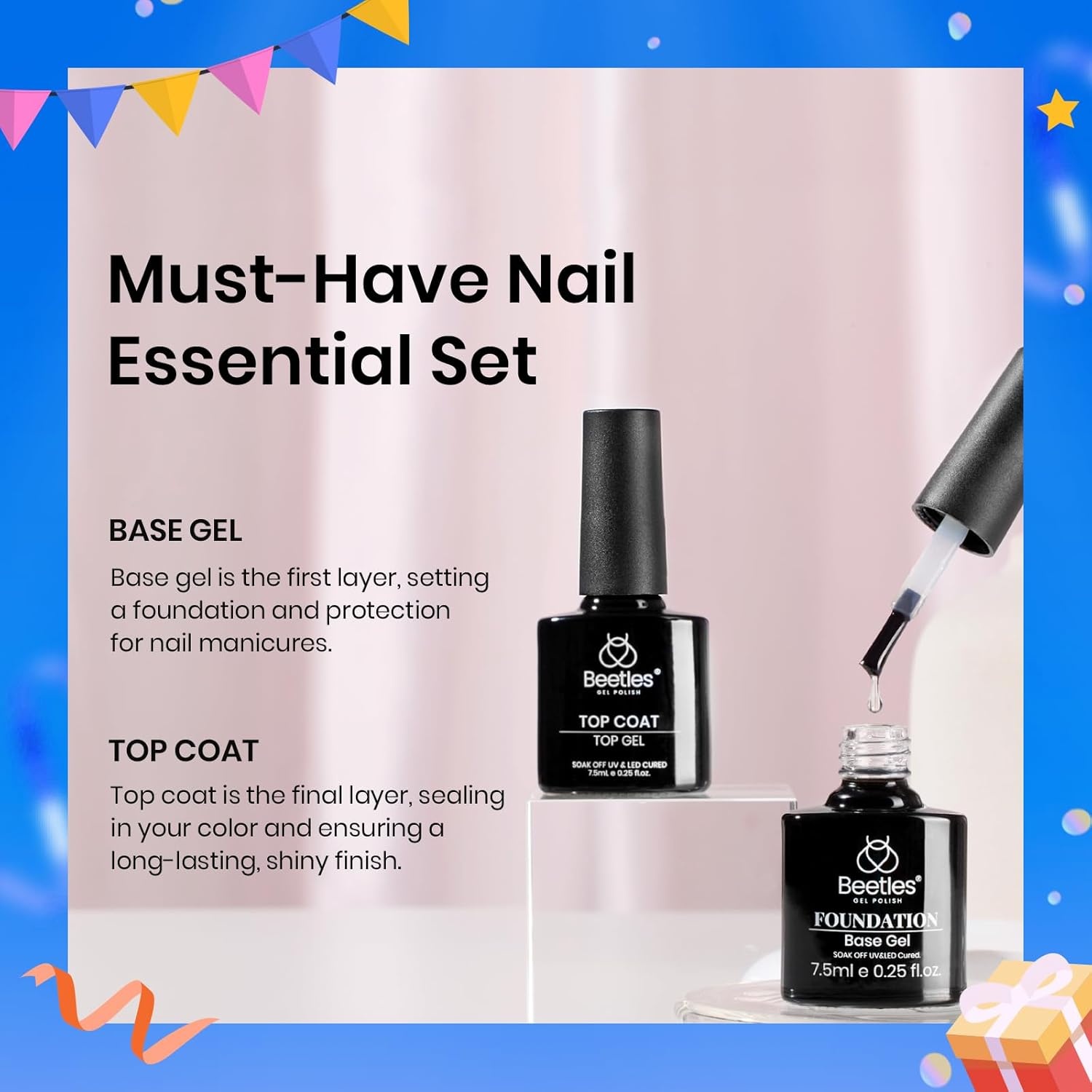 image:imageBeetles Matte Gel Top Coat for Gel Nail Polish 75ML Chrome Proof Matte Top Coat No Wipe PowderResist Matte Finish for Detail Chrome Nail Powder Painting Long Lasting UV Nail ArtClear No Wipe Gel Top and Base Coat Set