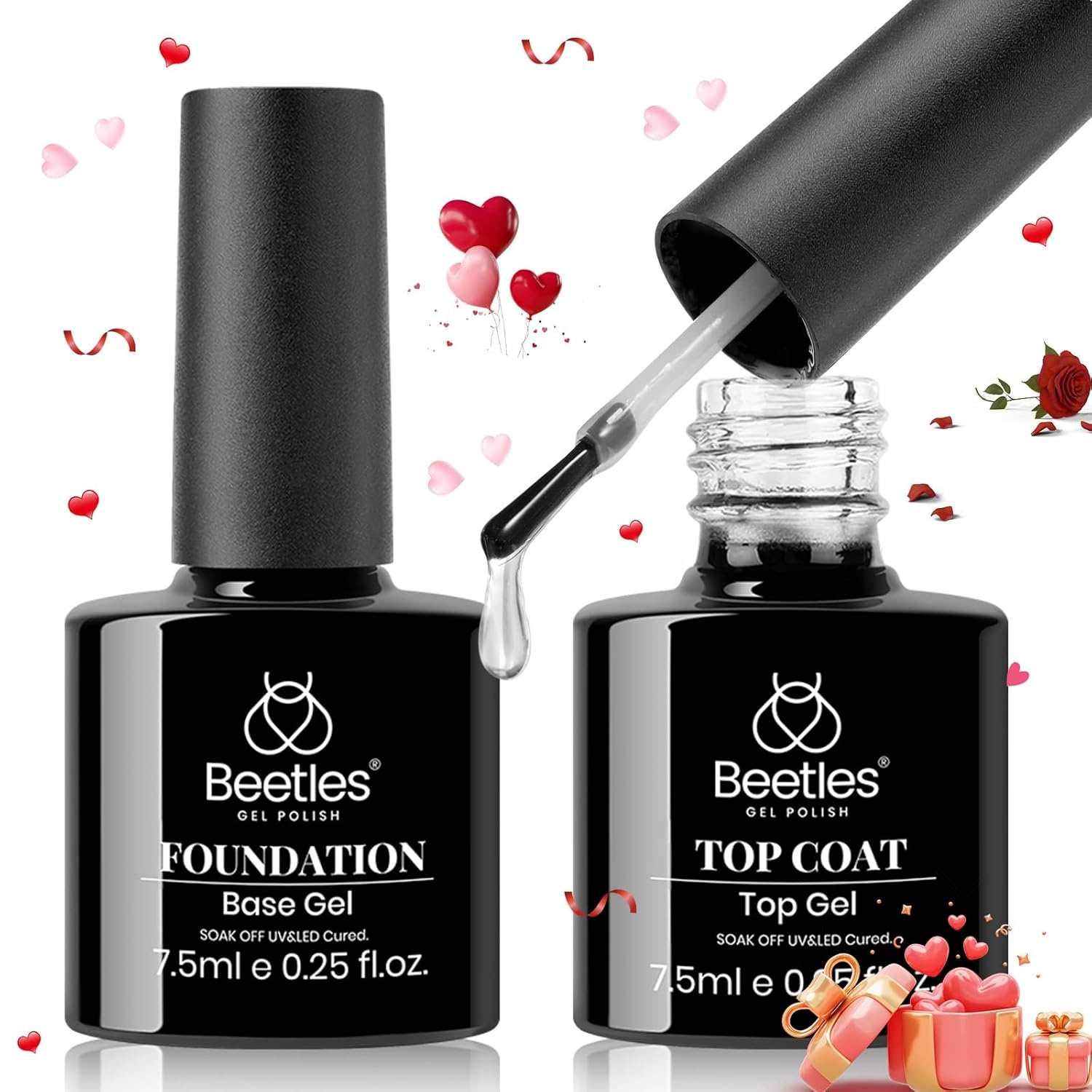 image:imageBeetles Matte Gel Top Coat for Gel Nail Polish 75ML Chrome Proof Matte Top Coat No Wipe PowderResist Matte Finish for Detail Chrome Nail Powder Painting Long Lasting UV Nail ArtClear No Wipe Gel Top and Base Coat Set