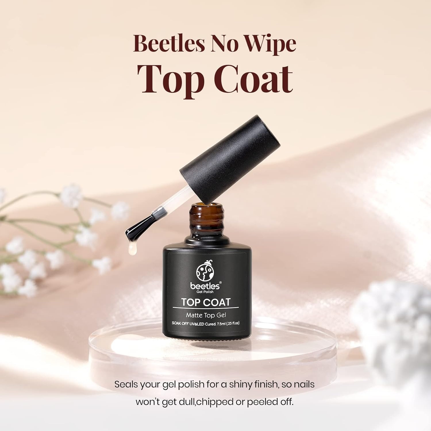 image:imageBeetles Matte Gel Top Coat for Gel Nail Polish 75ML Chrome Proof Matte Top Coat No Wipe PowderResist Matte Finish for Detail Chrome Nail Powder Painting Long Lasting UV Nail ArtClear Matte Top Coat