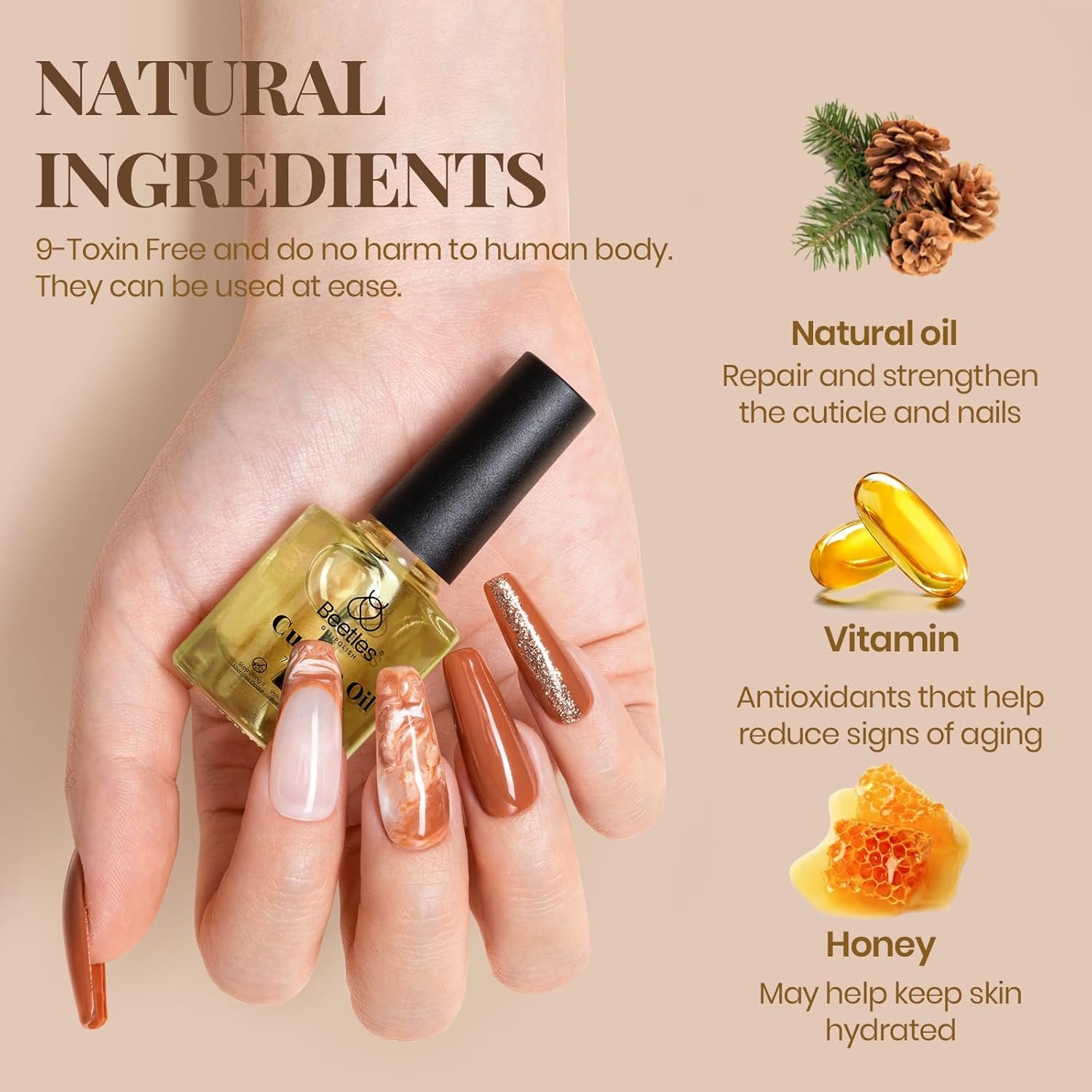 image:imageBeetles Matte Gel Top Coat for Gel Nail Polish 75ML Chrome Proof Matte Top Coat No Wipe PowderResist Matte Finish for Detail Chrome Nail Powder Painting Long Lasting UV Nail ArtClear Base Top Coat and Cuticle Oil Set