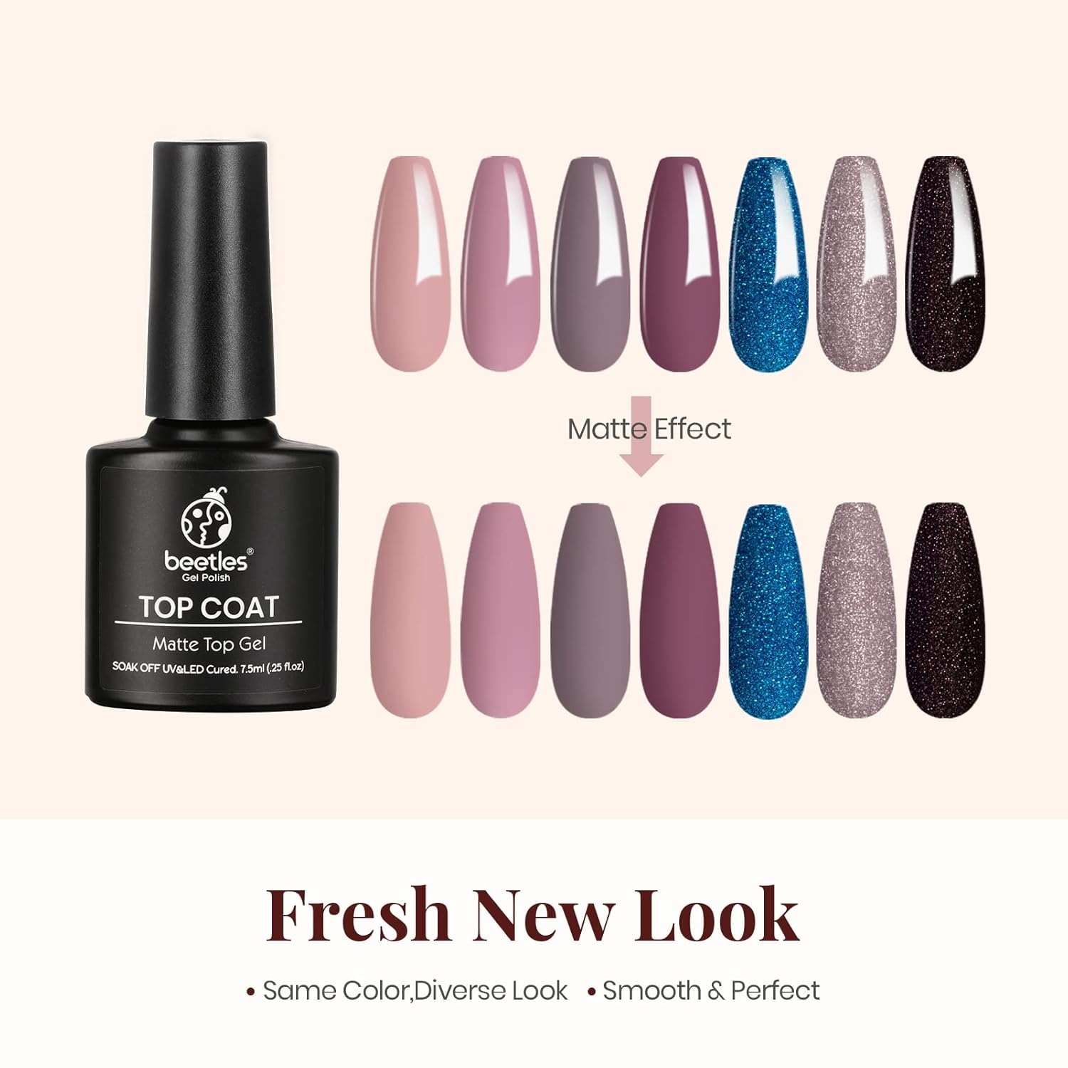 image:imageBeetles Matte Gel Top Coat for Gel Nail Polish 75ML Chrome Proof Matte Top Coat No Wipe PowderResist Matte Finish for Detail Chrome Nail Powder Painting Long Lasting UV Nail ArtClear Matte Top Coat