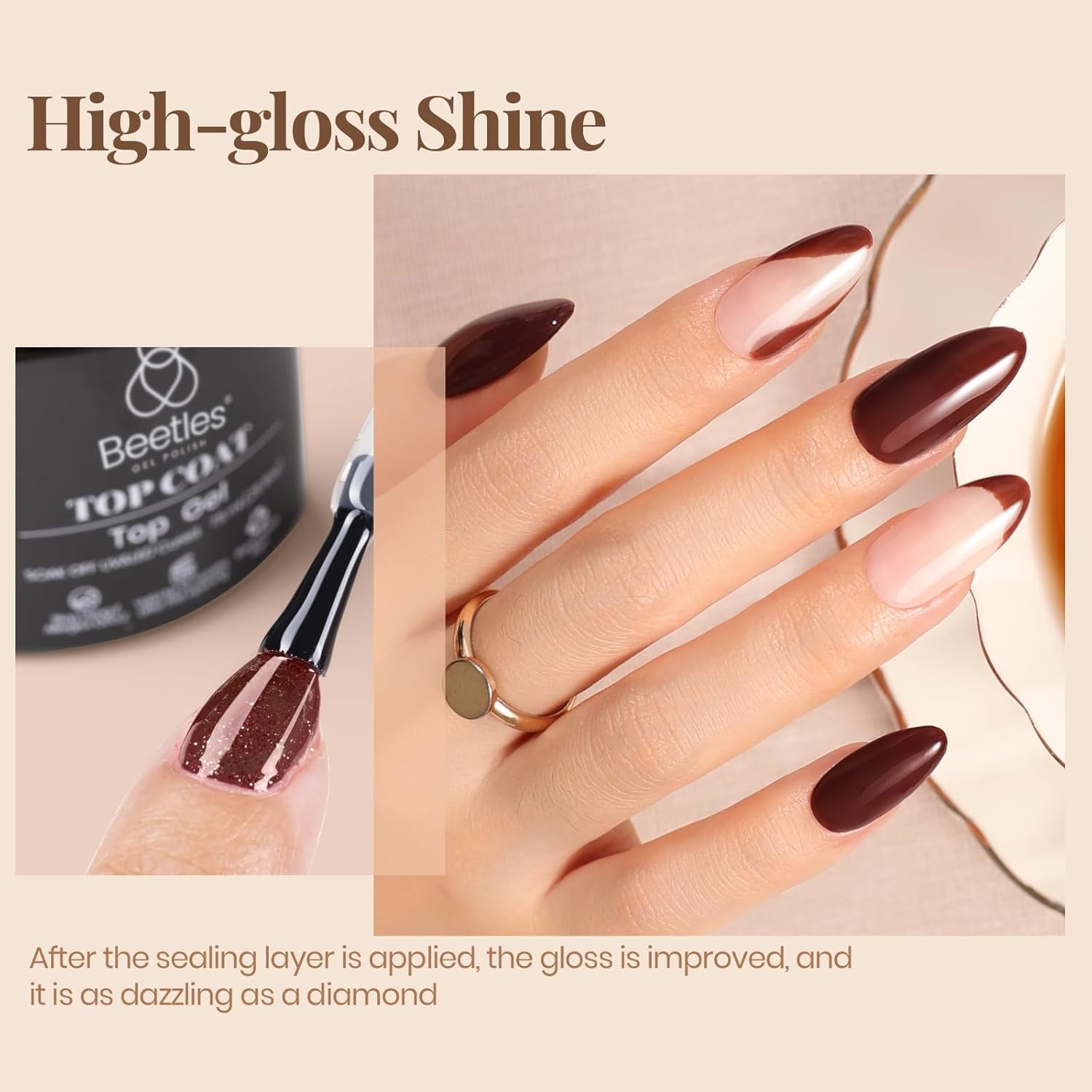 image:imageBeetles Matte Gel Top Coat for Gel Nail Polish 75ML Chrome Proof Matte Top Coat No Wipe PowderResist Matte Finish for Detail Chrome Nail Powder Painting Long Lasting UV Nail ArtClear Base Top Coat and Cuticle Oil Set
