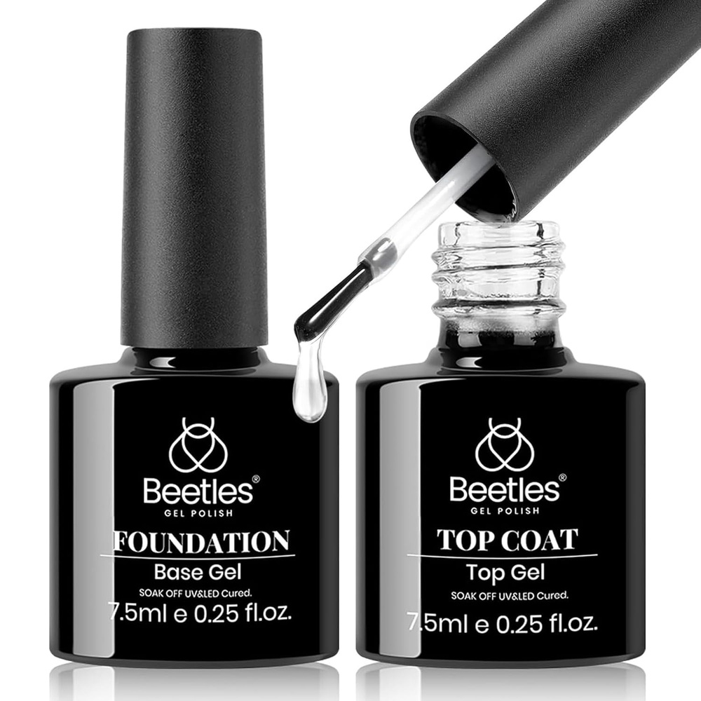 image:imageBeetles Matte Gel Top Coat for Gel Nail Polish 75ML Chrome Proof Matte Top Coat No Wipe PowderResist Matte Finish for Detail Chrome Nail Powder Painting Long Lasting UV Nail ArtClear No Wipe Gel Top and Base Coat Set